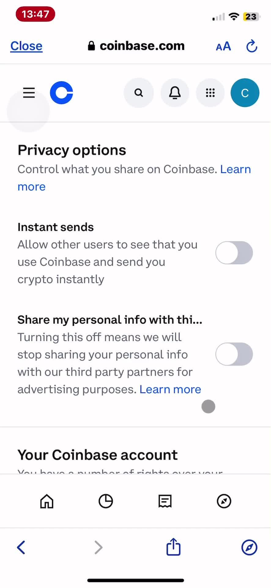 Privacy settings on Coinbase video thumbnail