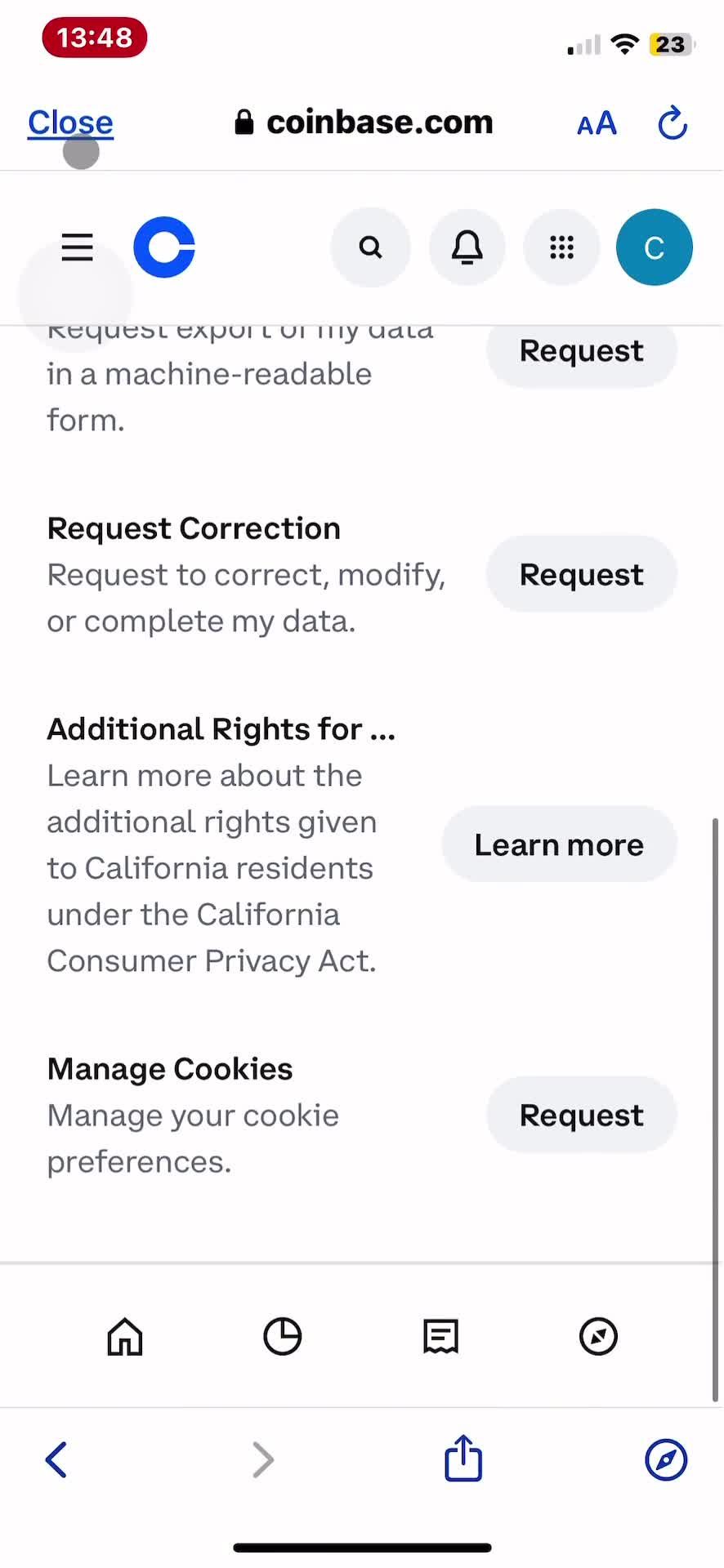 Privacy settings screenshot