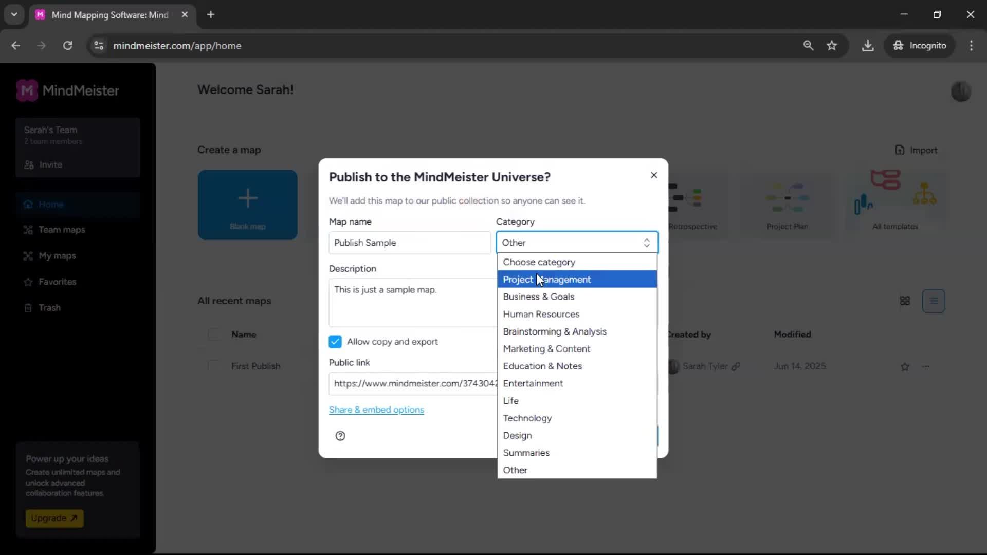 Publishing screenshot