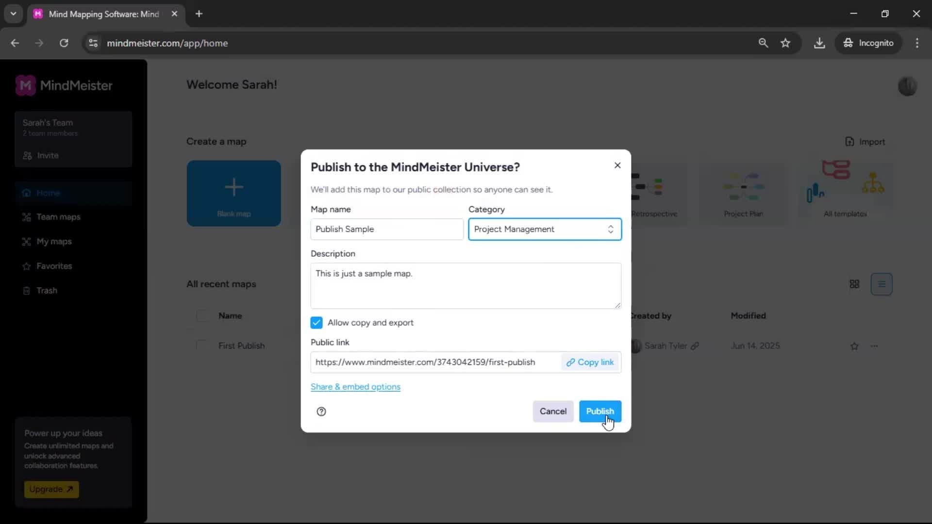 Publishing screenshot