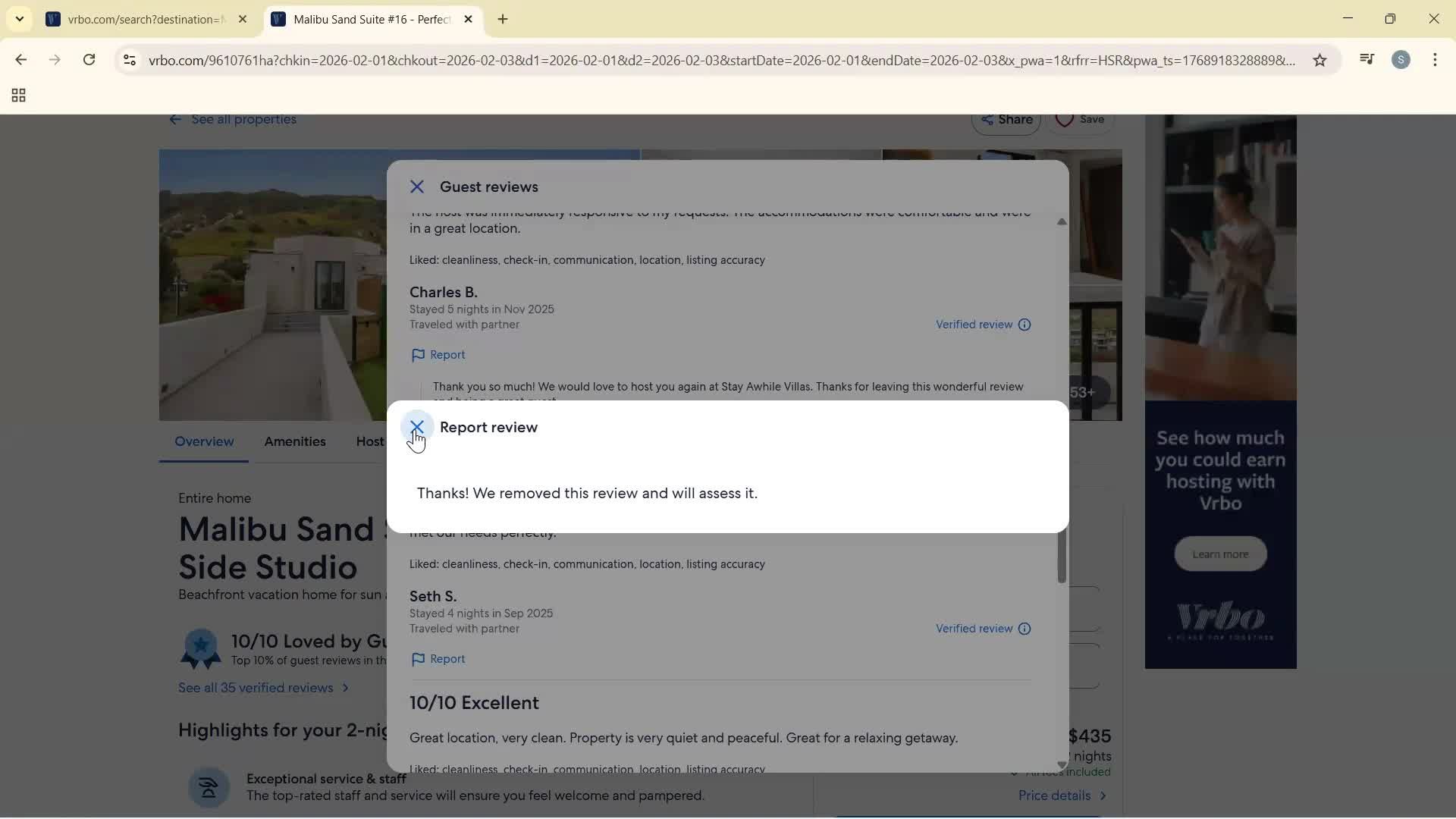 Reporting a review screenshot