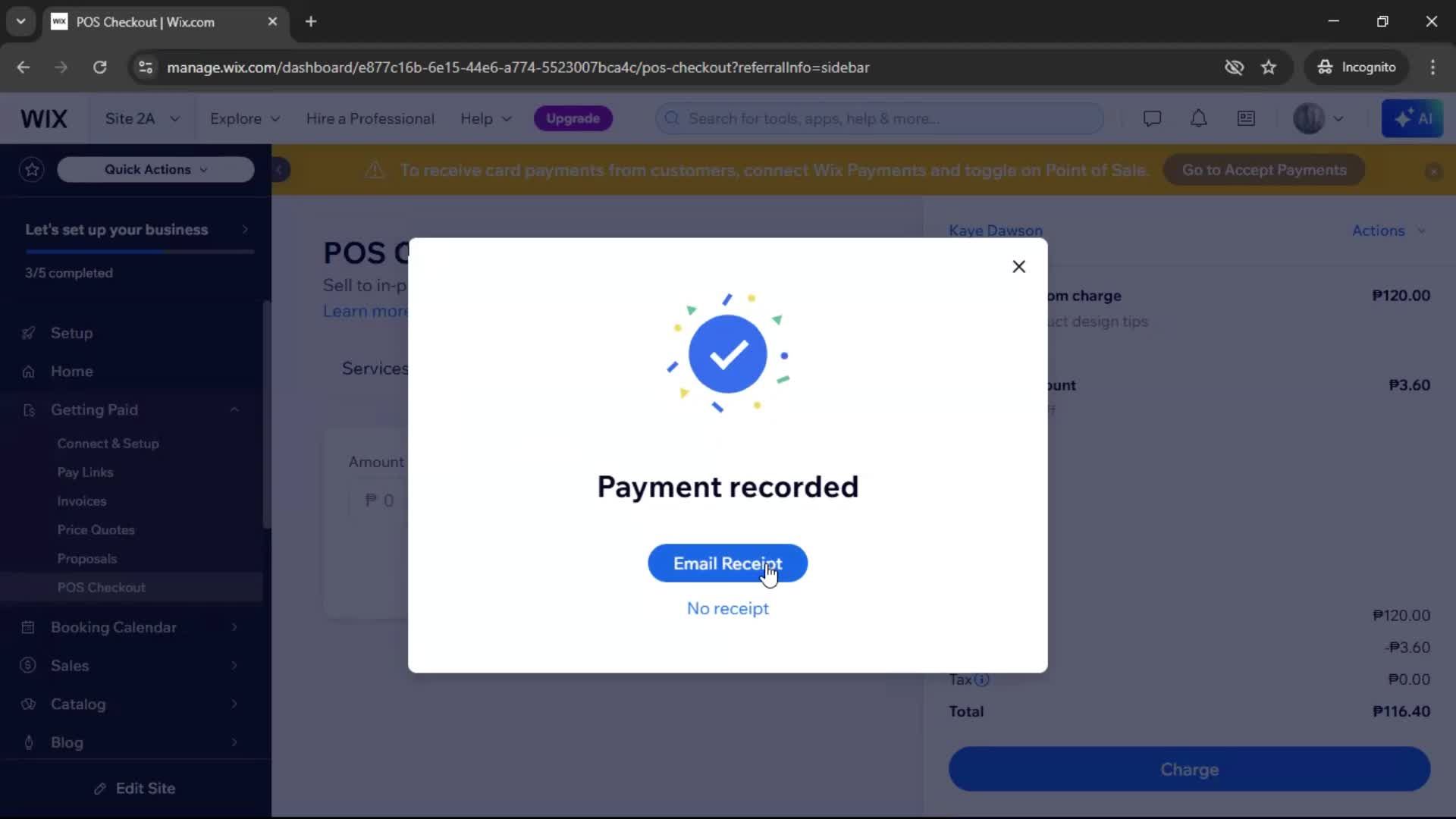 Recording a payment screenshot