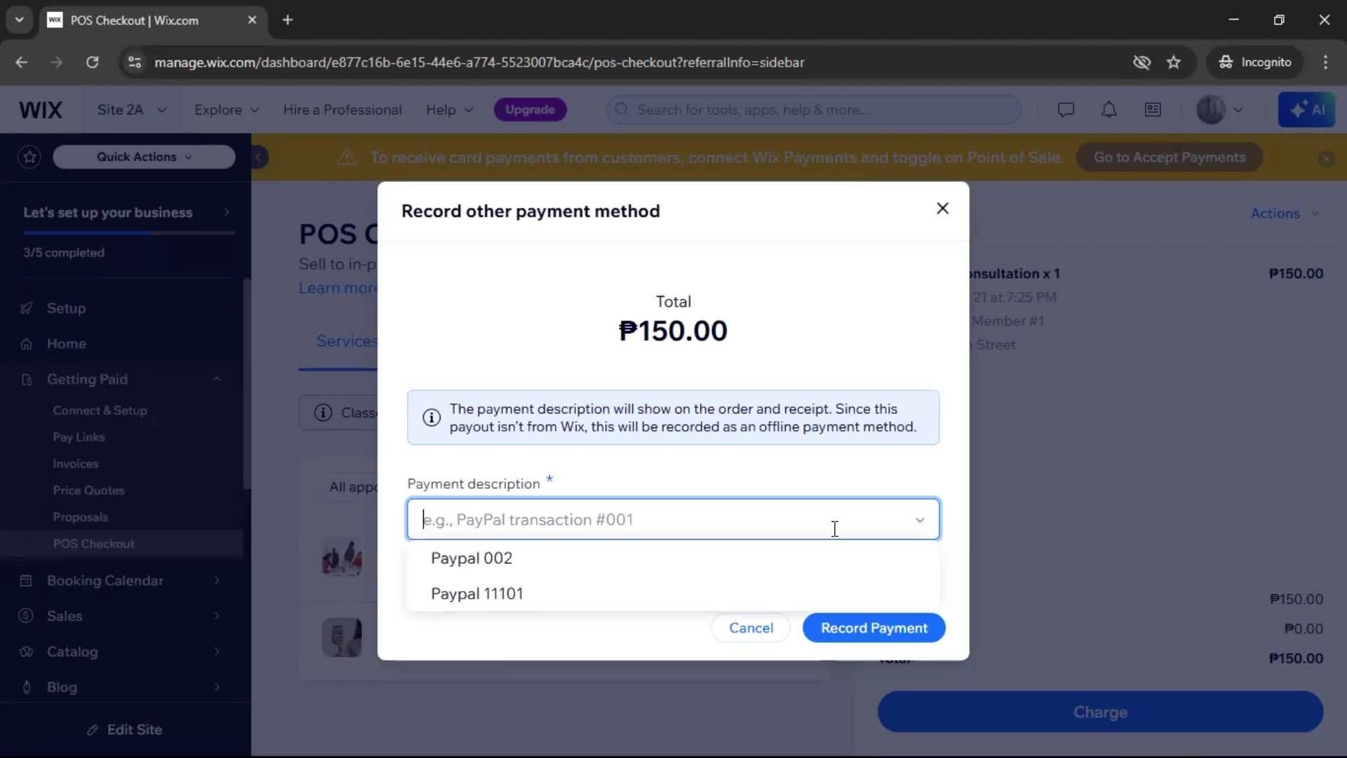 Recording a payment screenshot