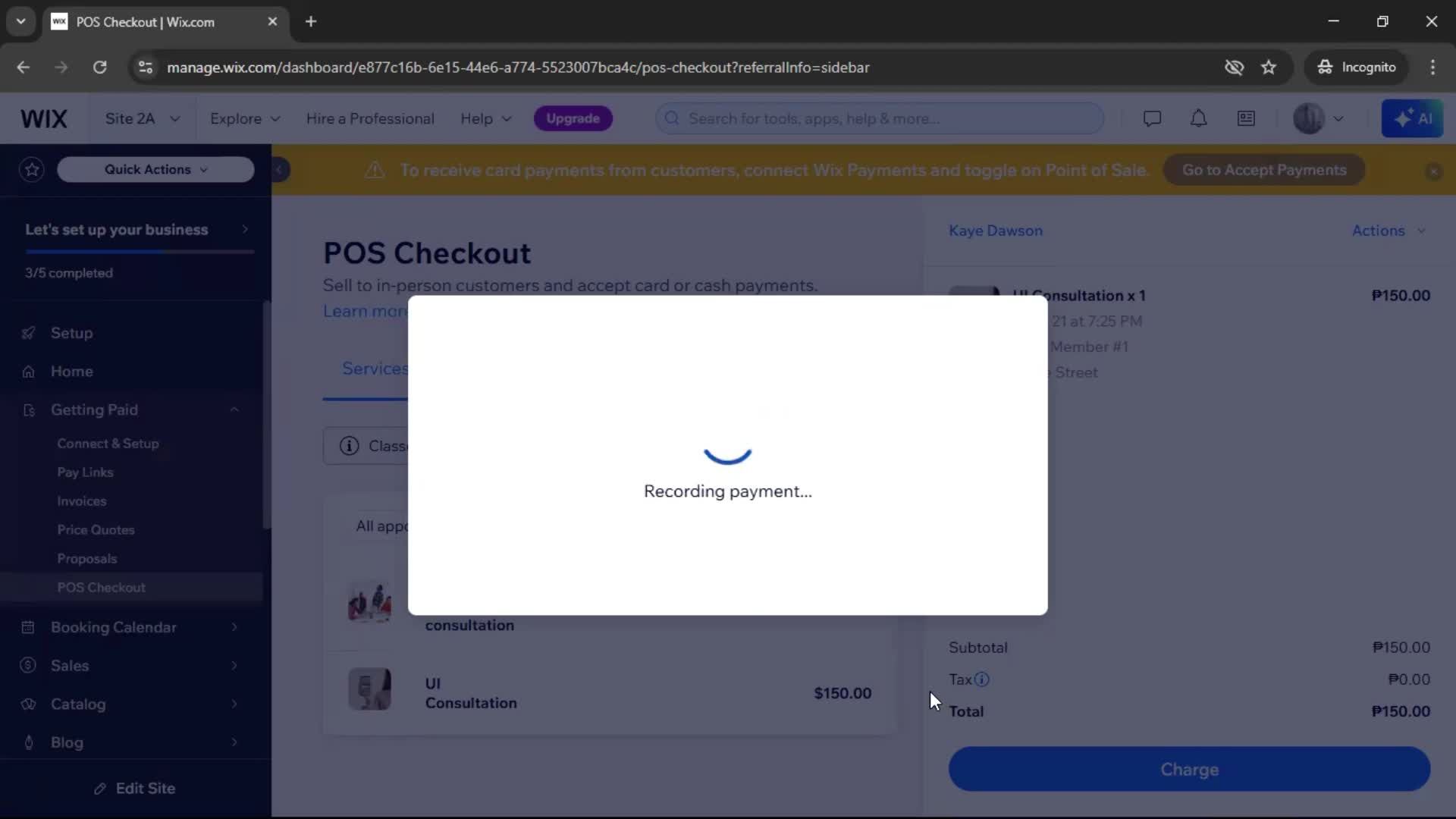Recording a payment screenshot