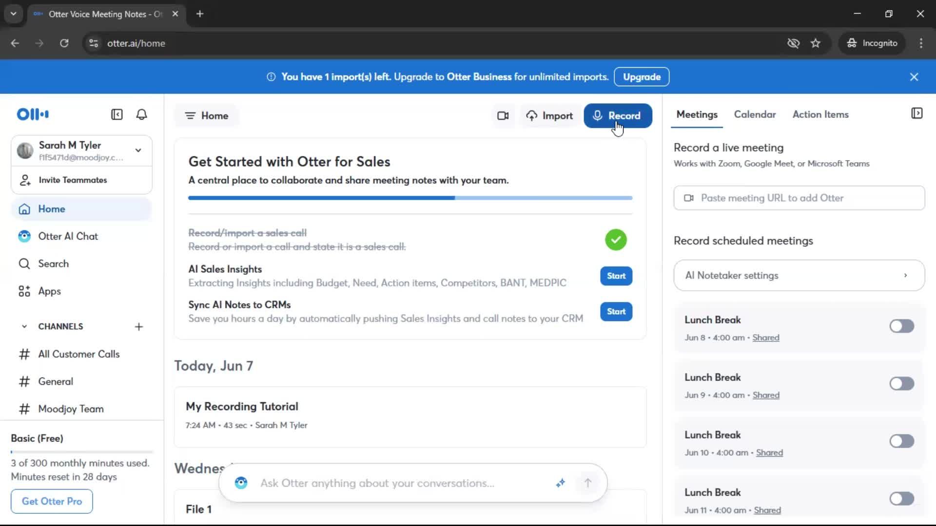 Recording a conversation screenshot