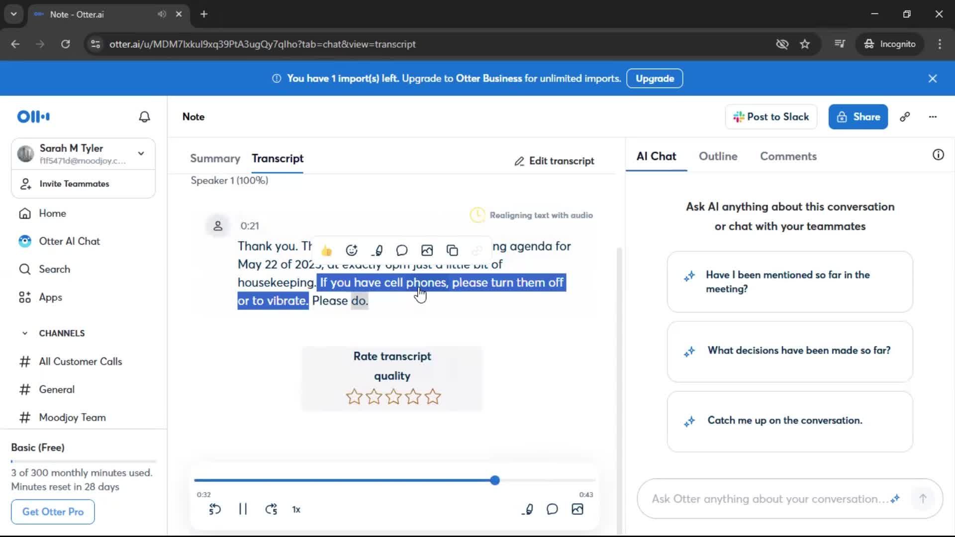 Recording a conversation screenshot