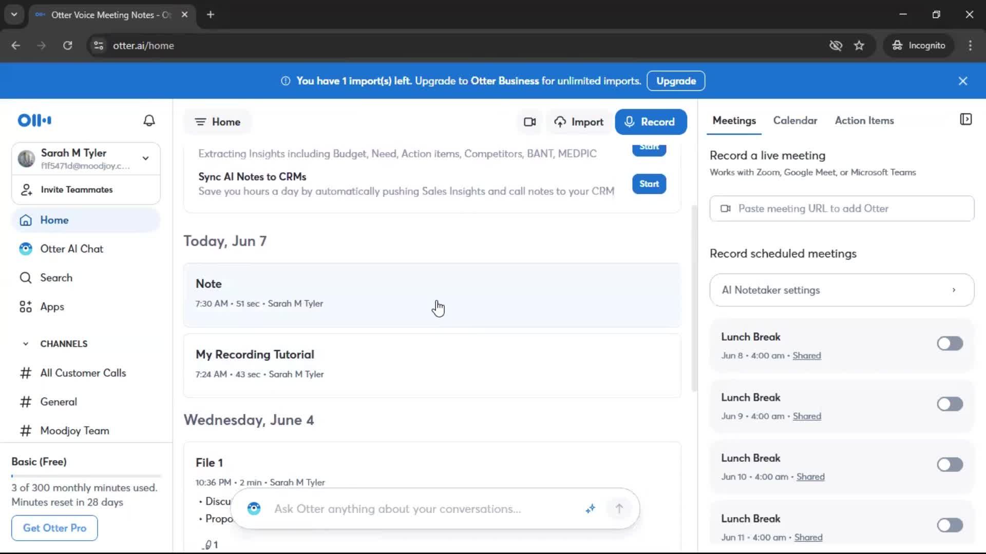Recording a conversation screenshot