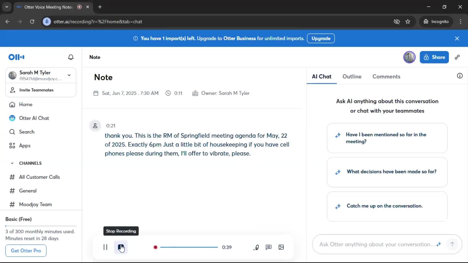 Recording a conversation screenshot