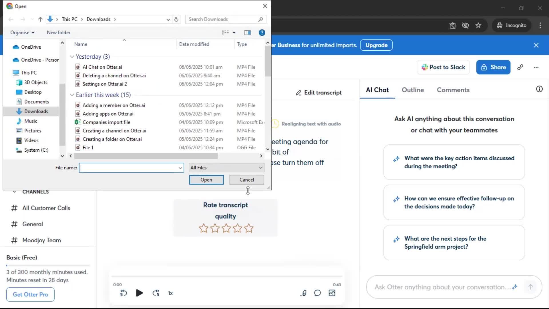 Recording a conversation screenshot