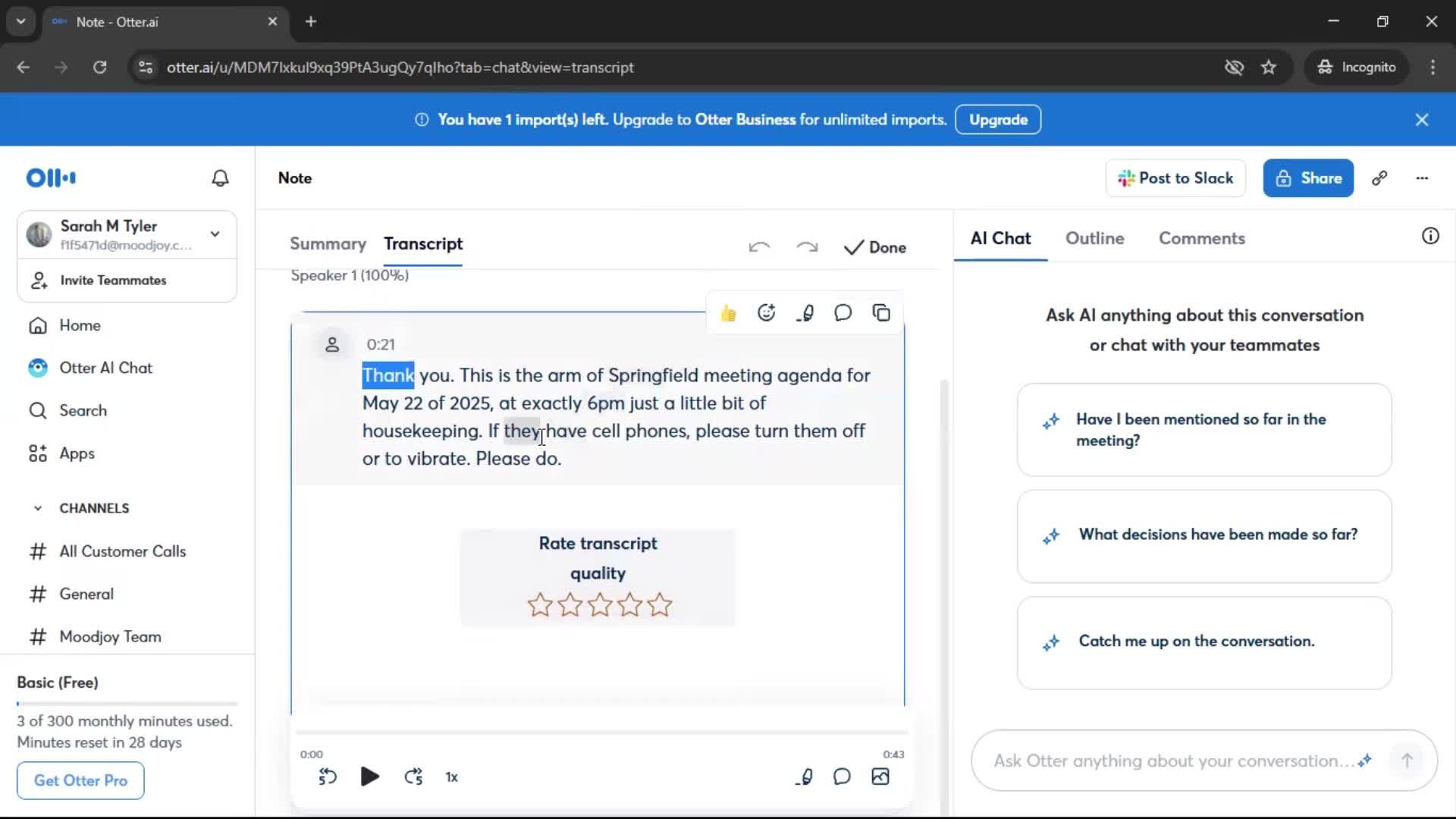 Recording a conversation screenshot
