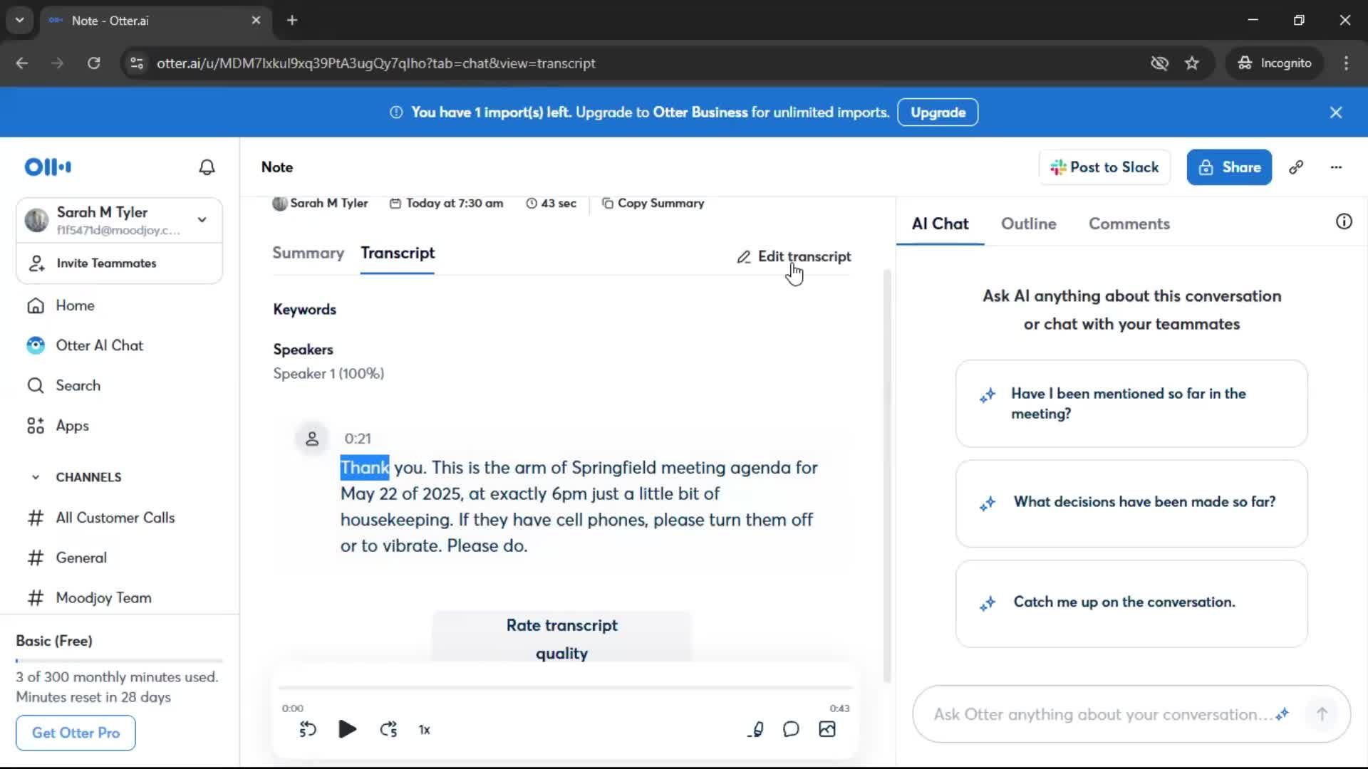 Recording a conversation screenshot