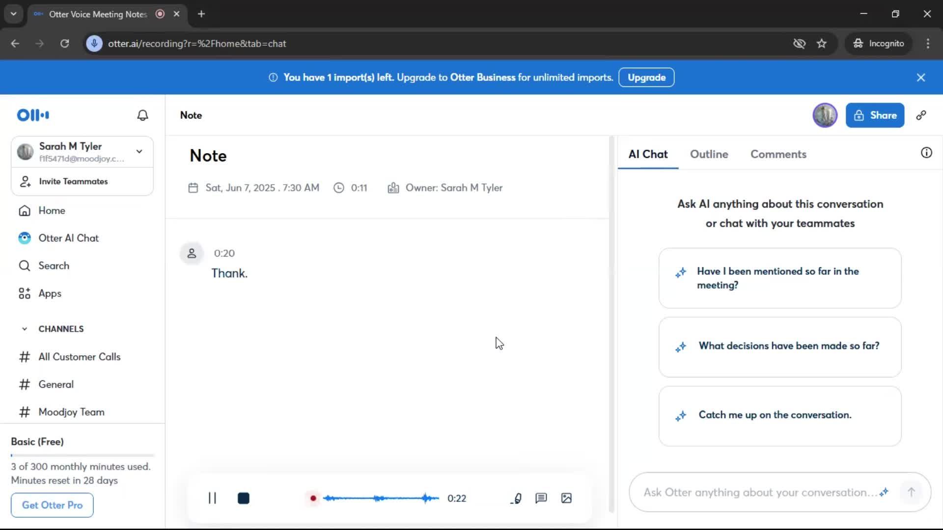 Recording a conversation screenshot