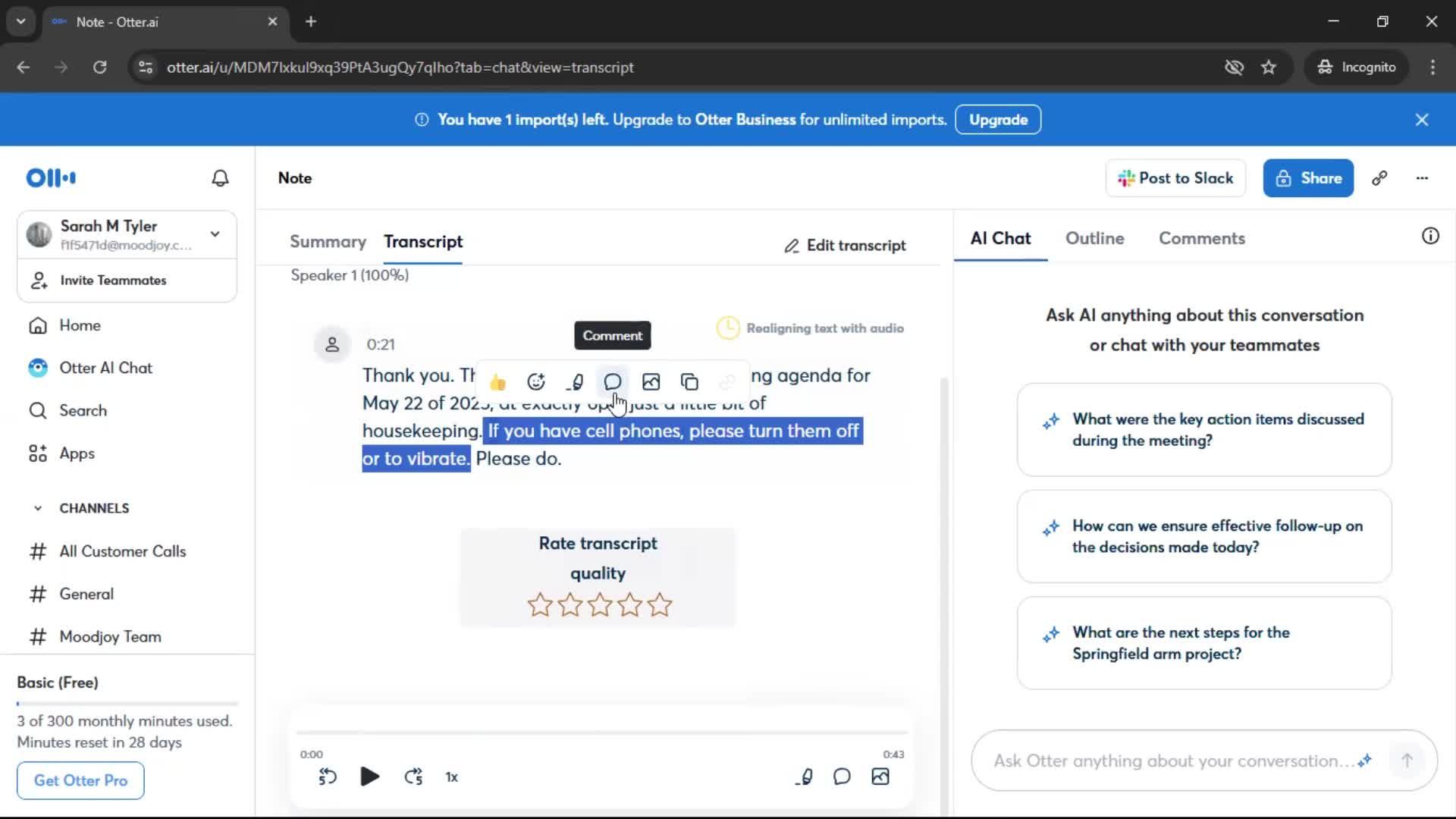 Recording a conversation screenshot
