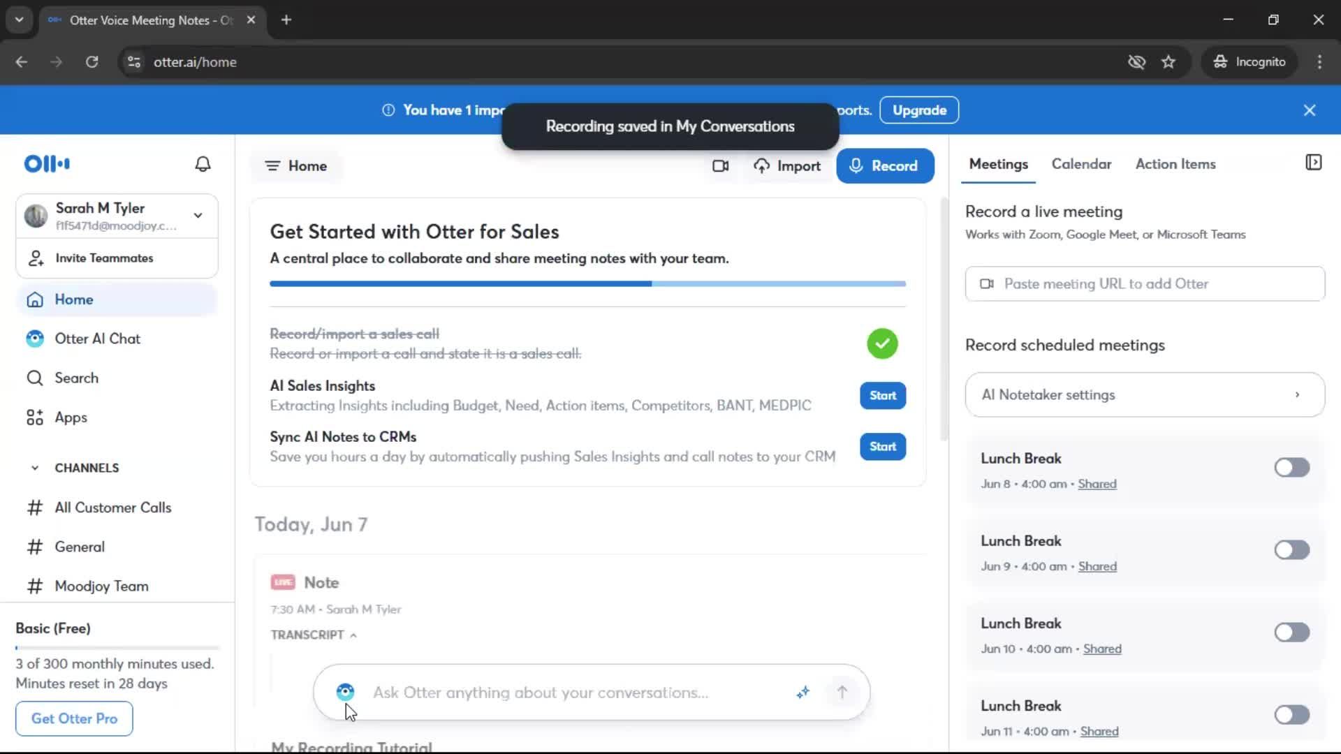 Recording a conversation screenshot