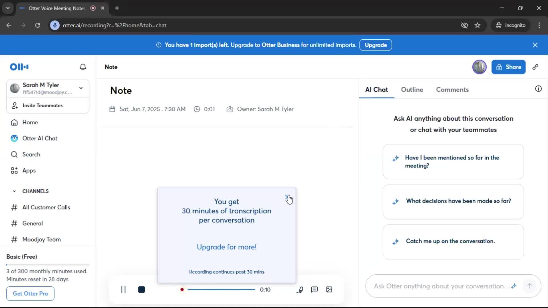 Recording a conversation screenshot