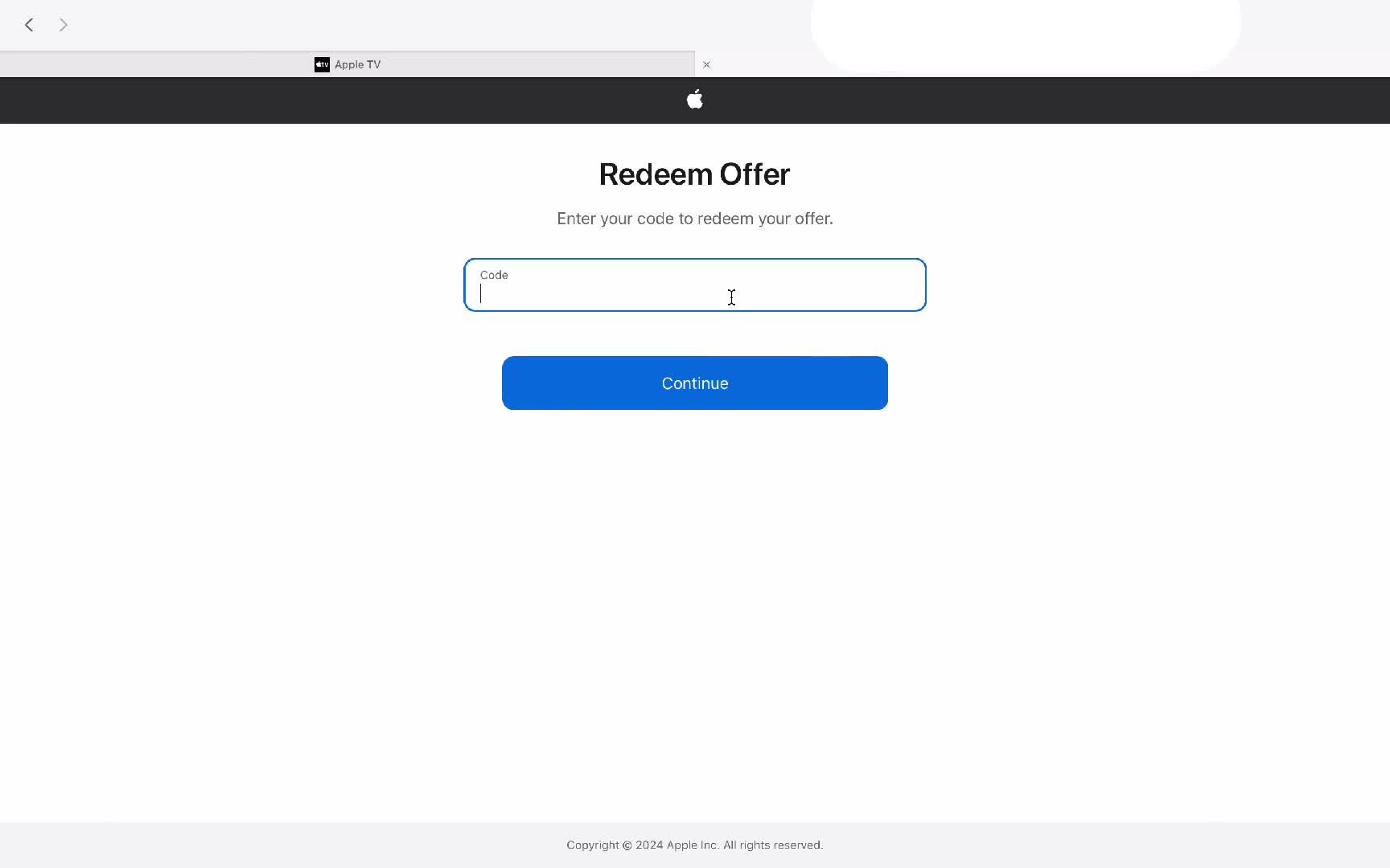 Redeeming a promo code screenshot