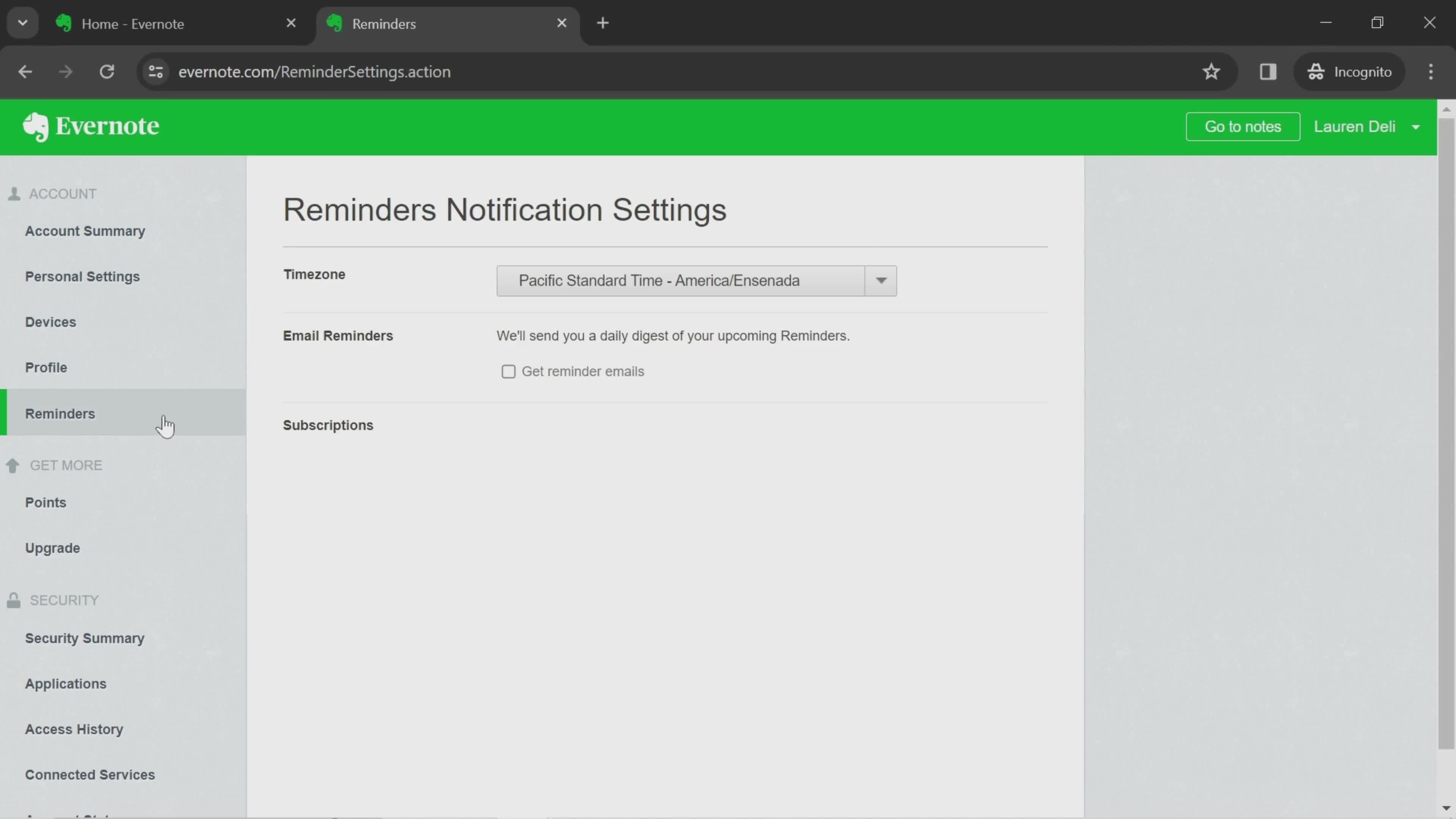 Notification settings on Evernote video thumbnail