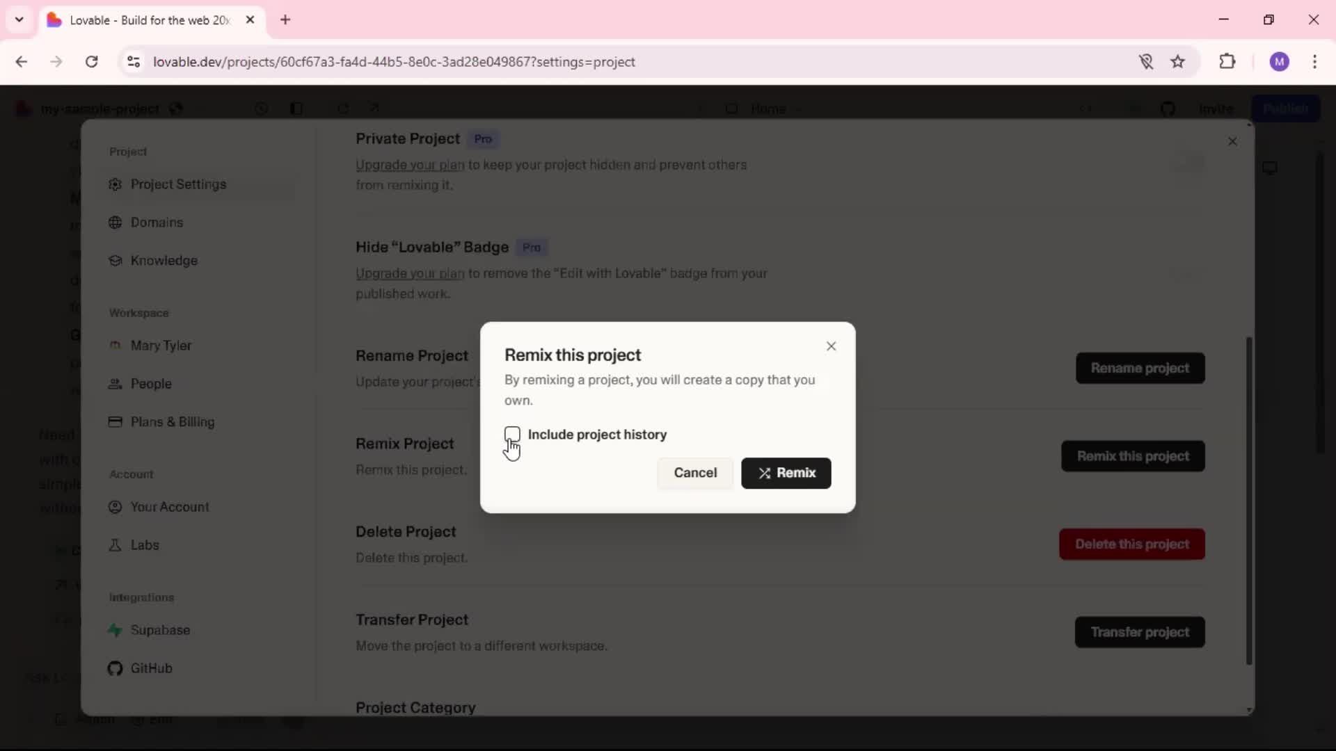 Remixing a project screenshot