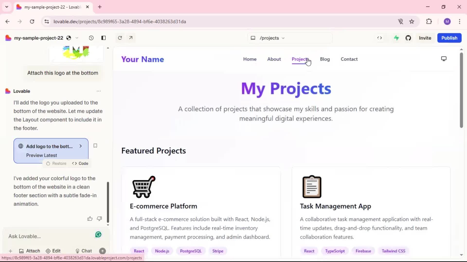 Remixing a project screenshot