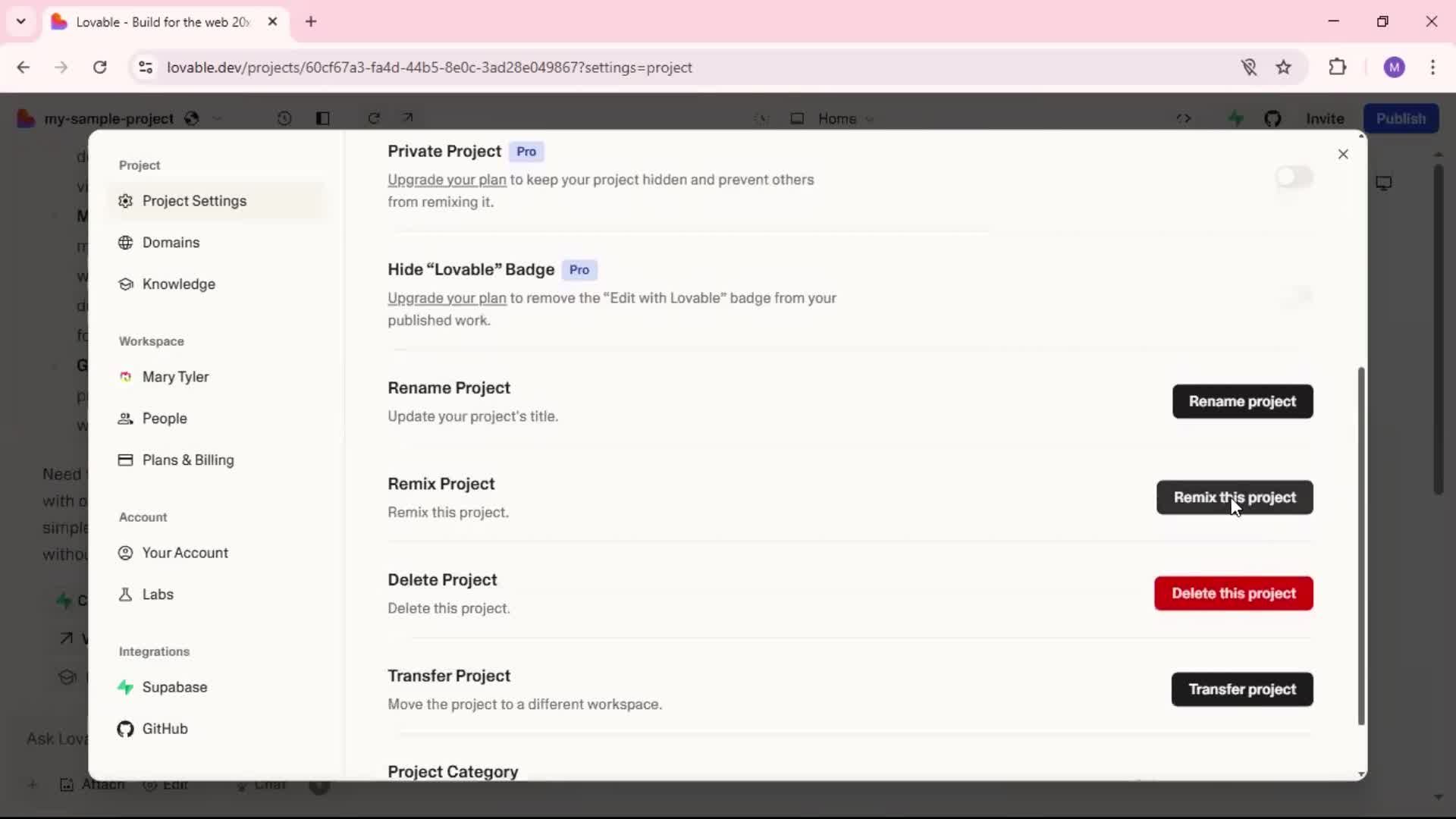 Remixing a project screenshot