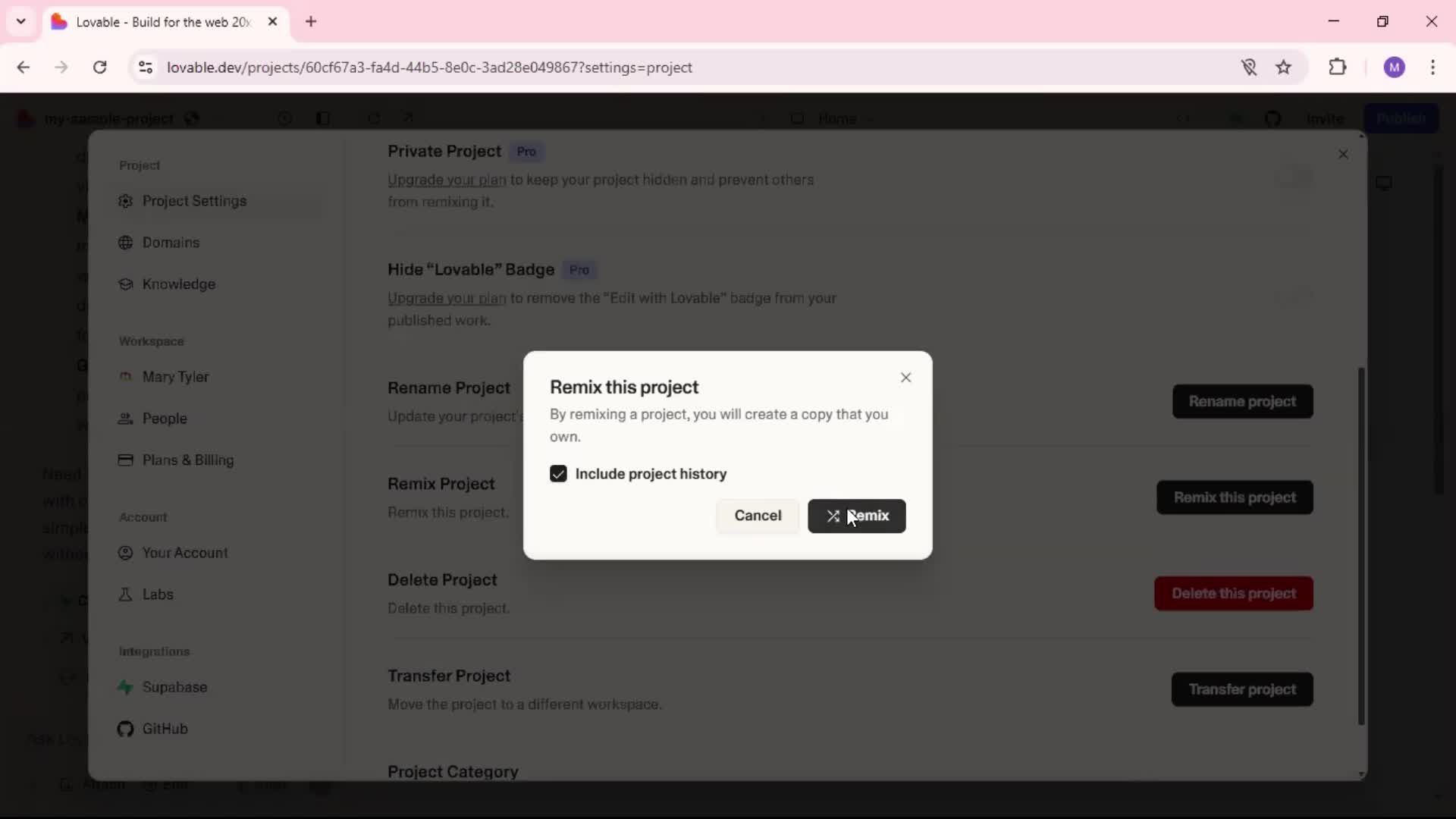 Remixing a project screenshot