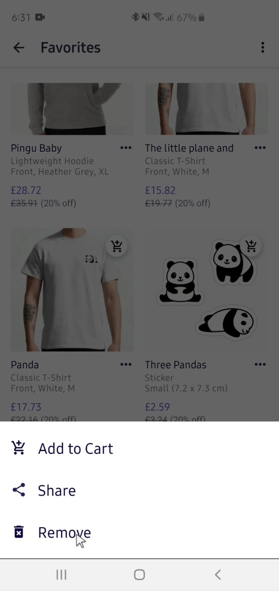 Removing favorites screenshot