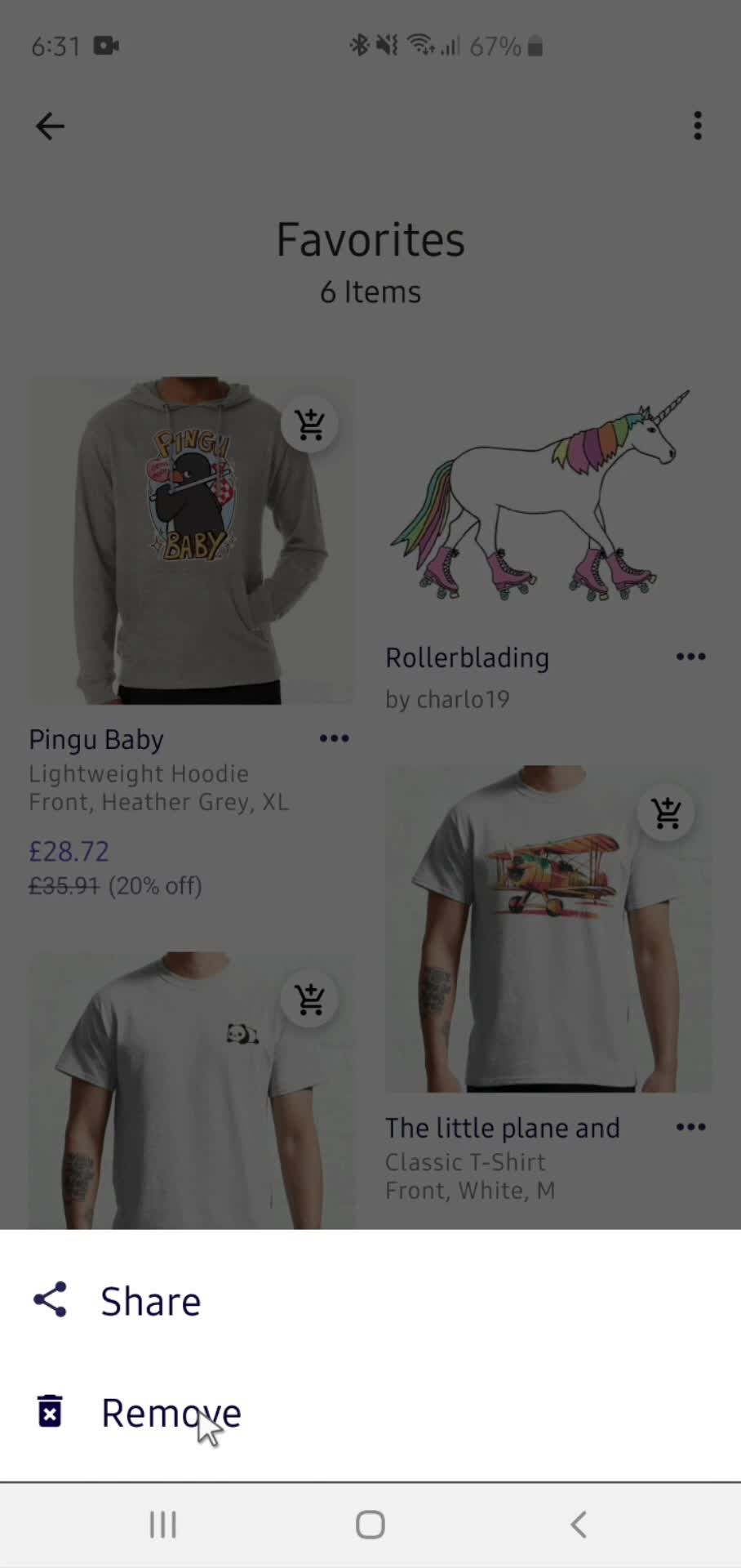 Removing favorites screenshot