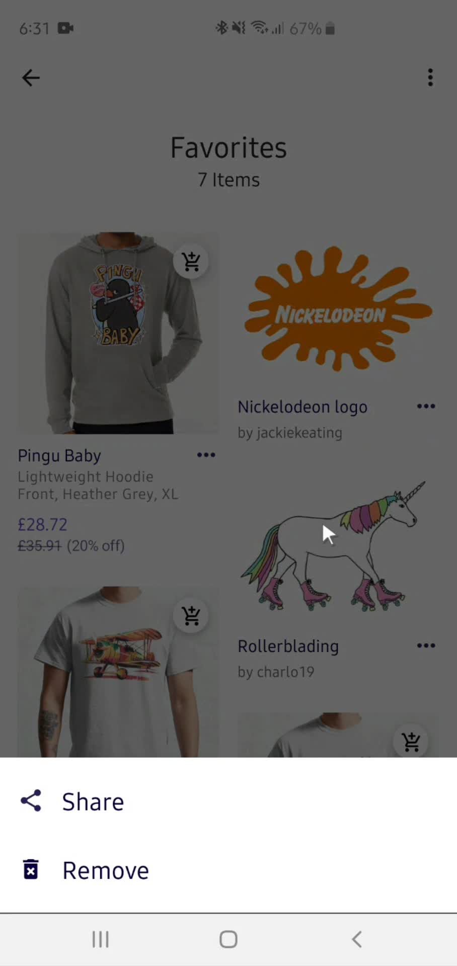 Removing favorites screenshot