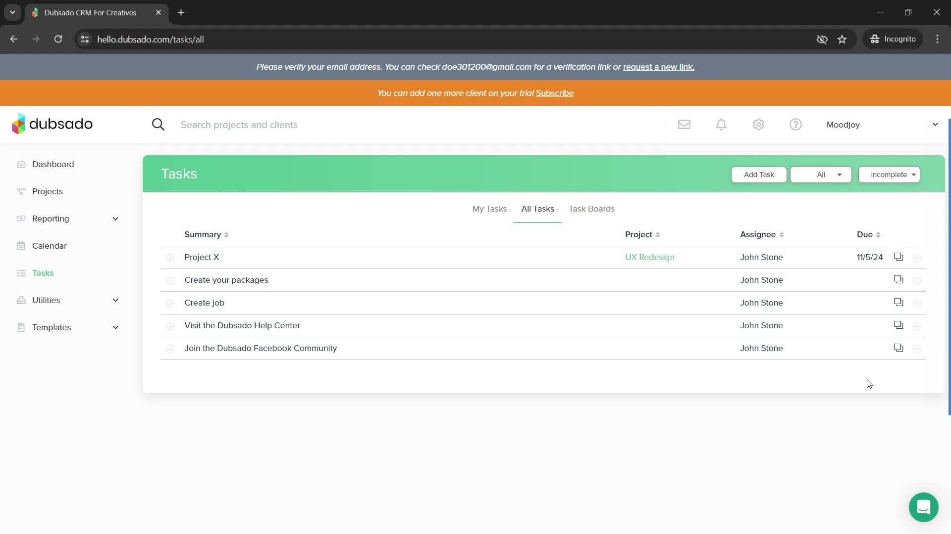 Deleting tasks screenshot