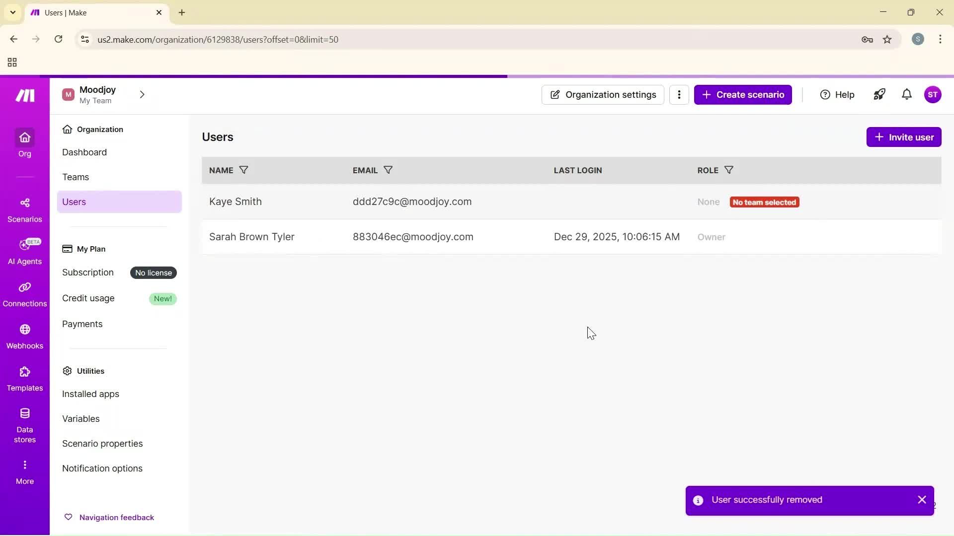 Removing a member screenshot
