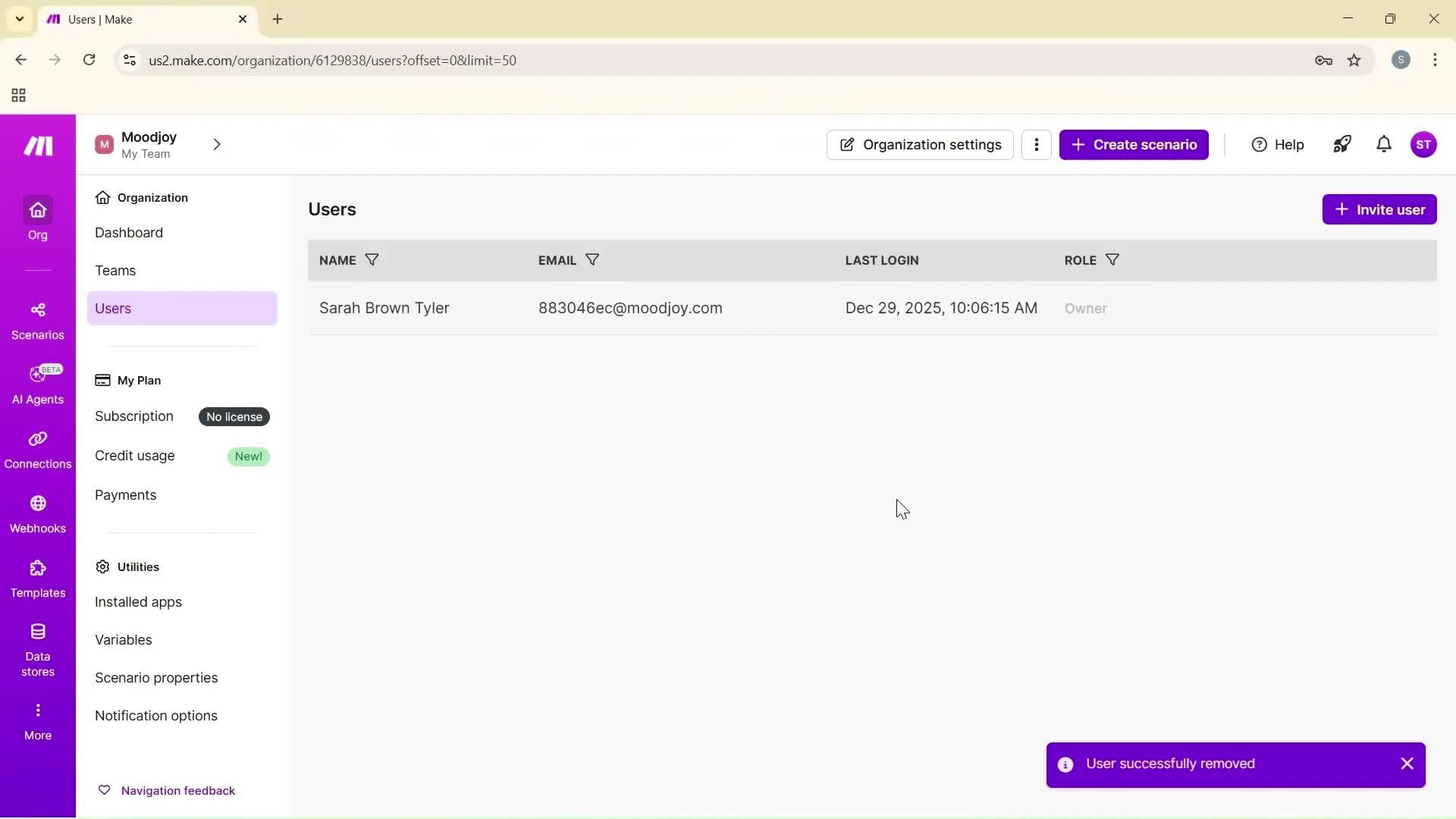 Removing a member screenshot