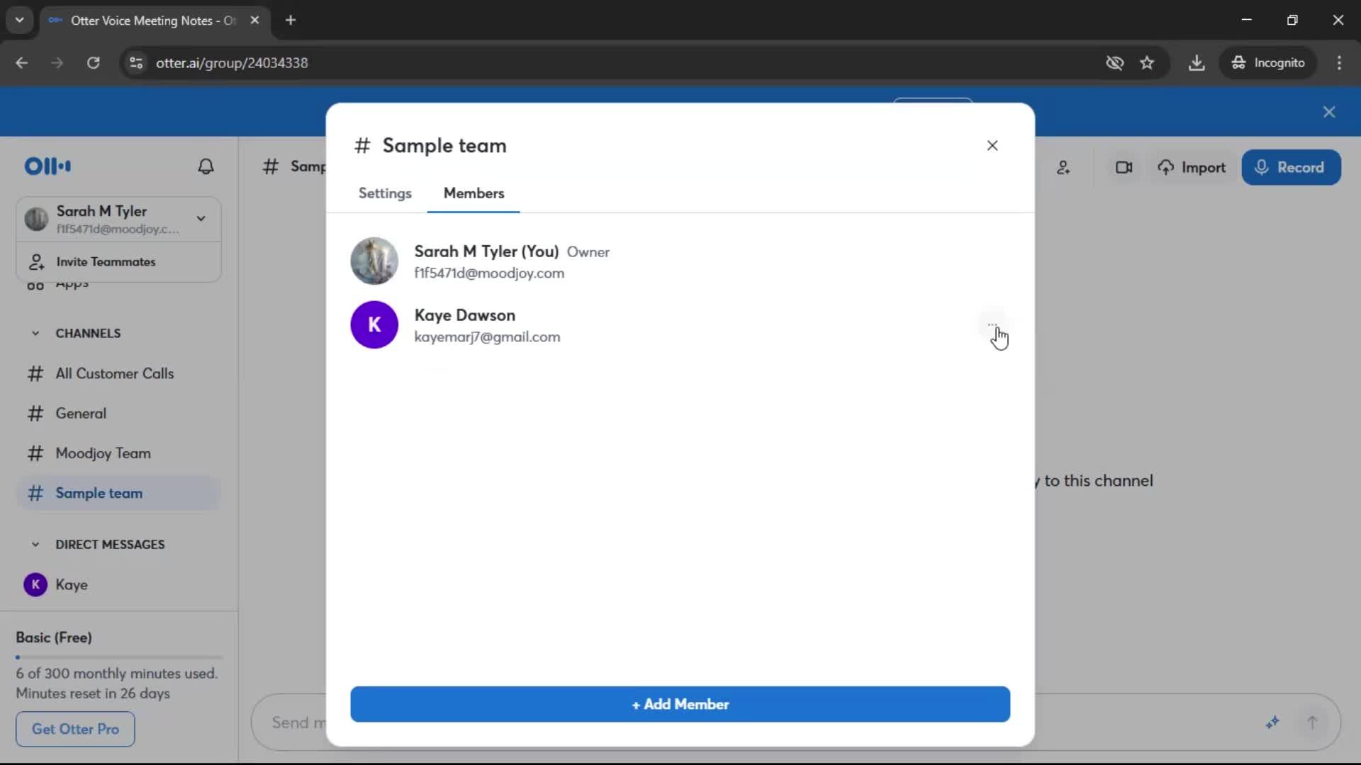 Removing a member screenshot