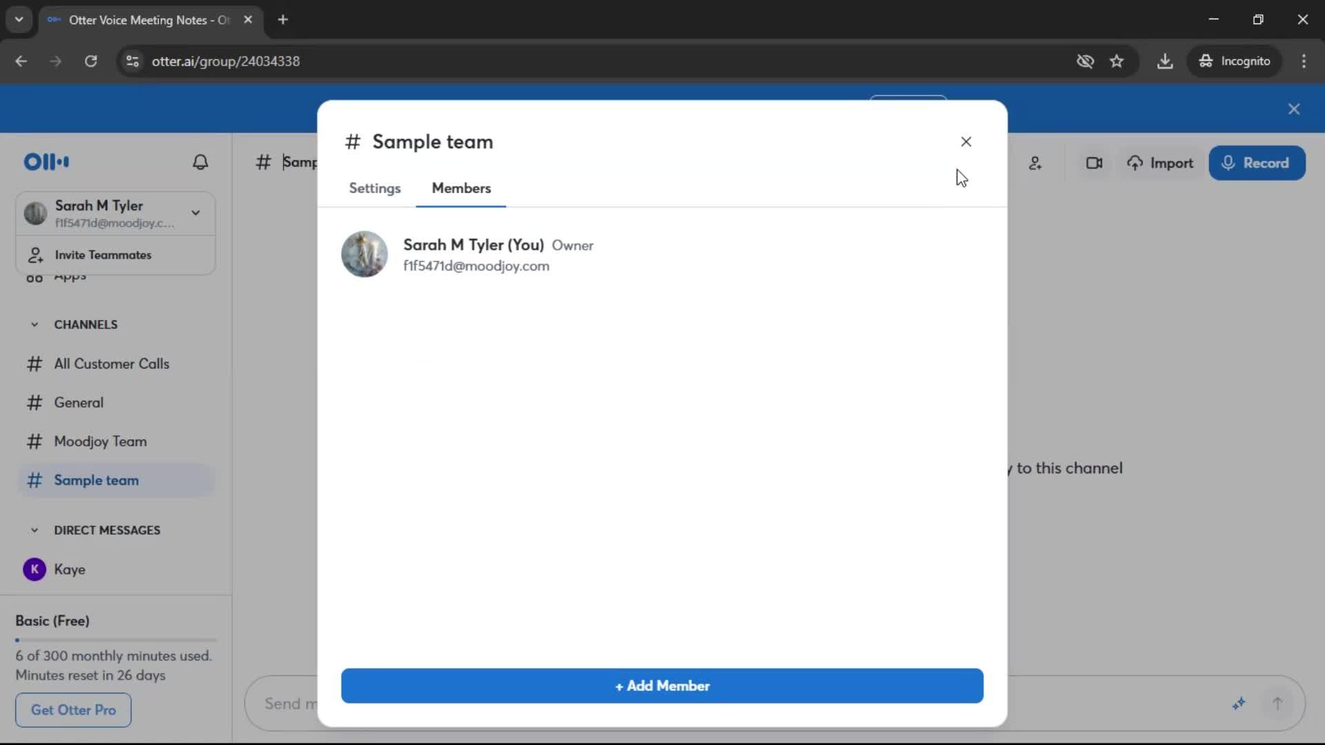 Removing a member screenshot