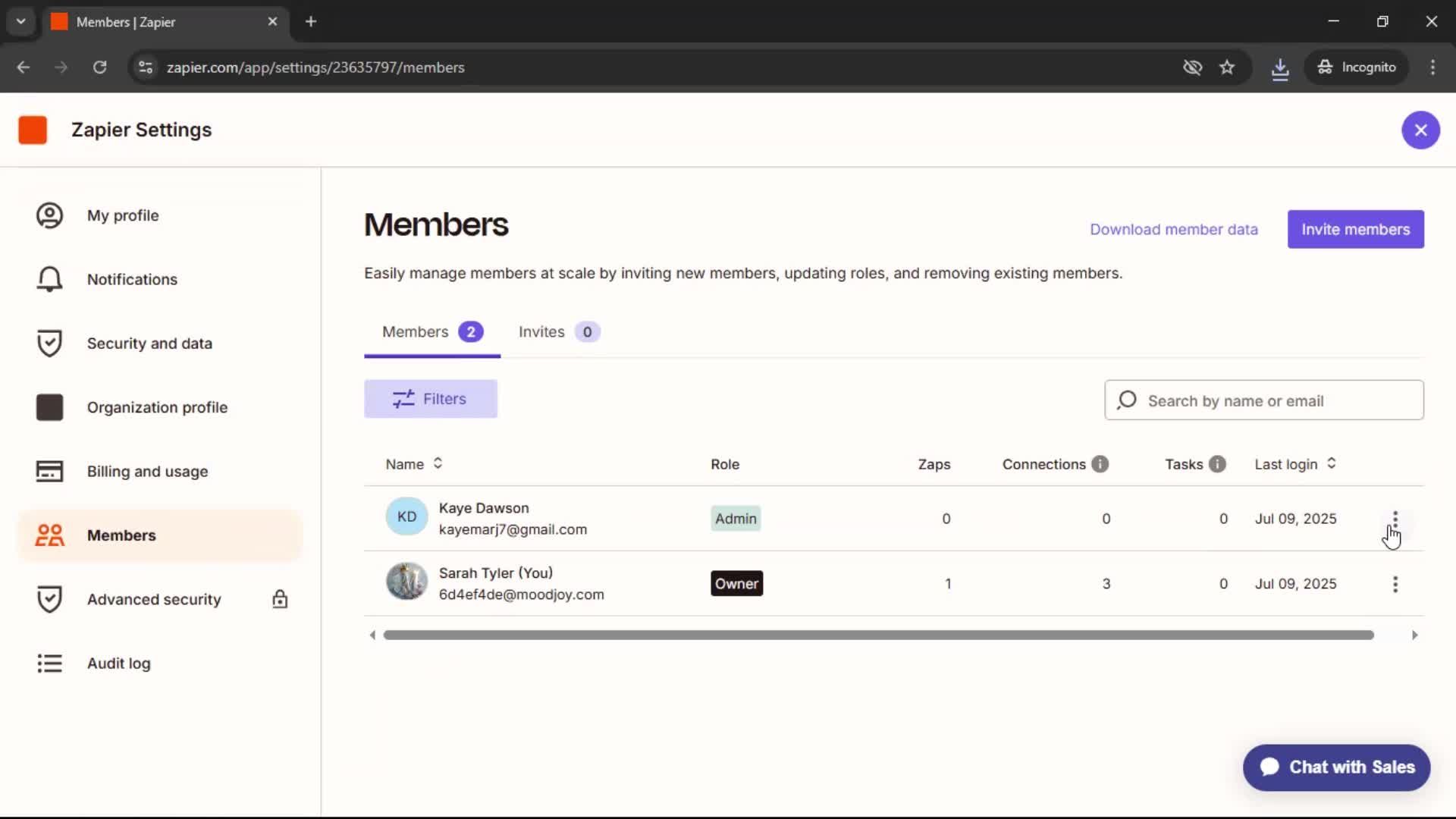 Removing a member screenshot