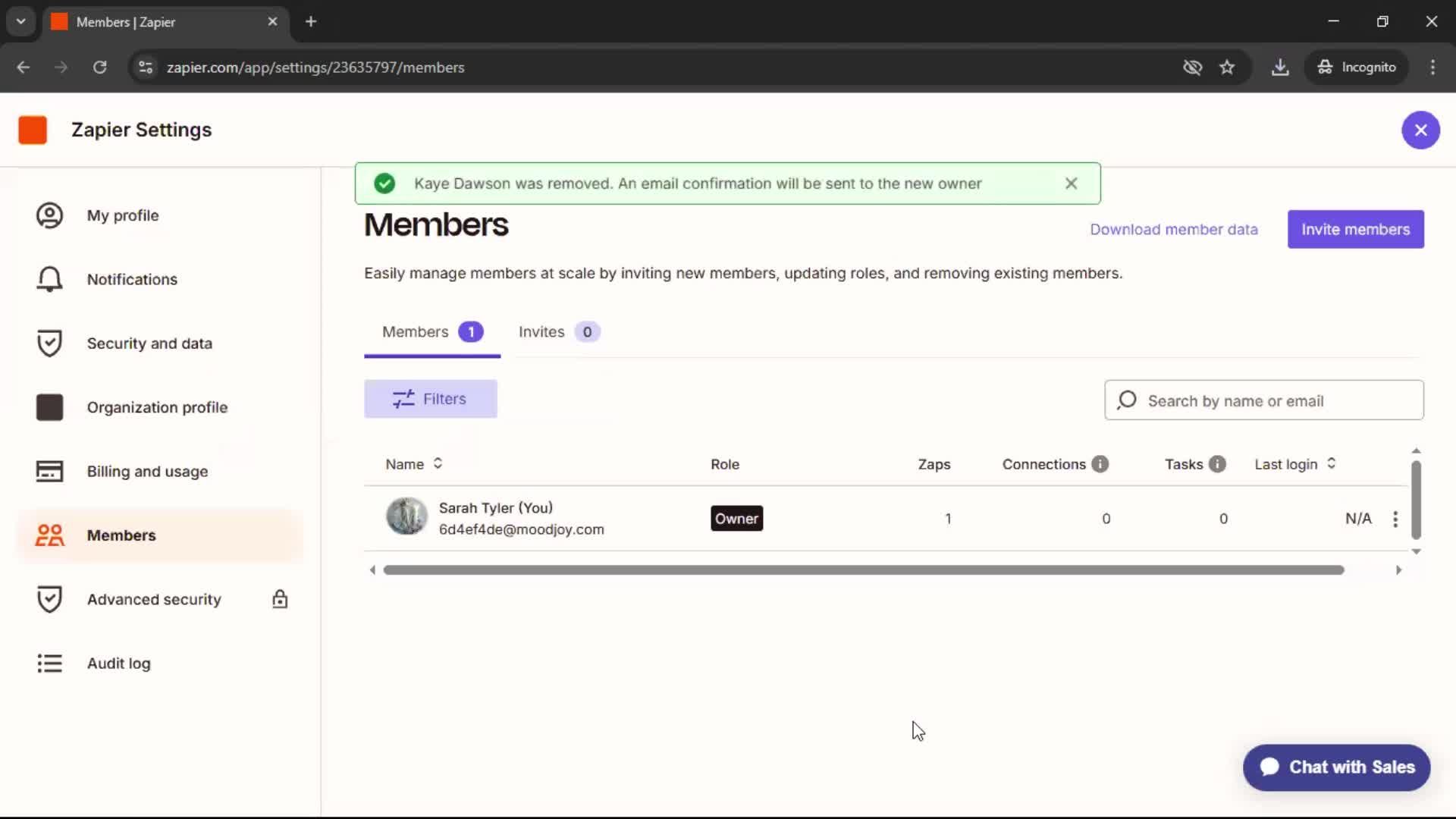Removing a member screenshot