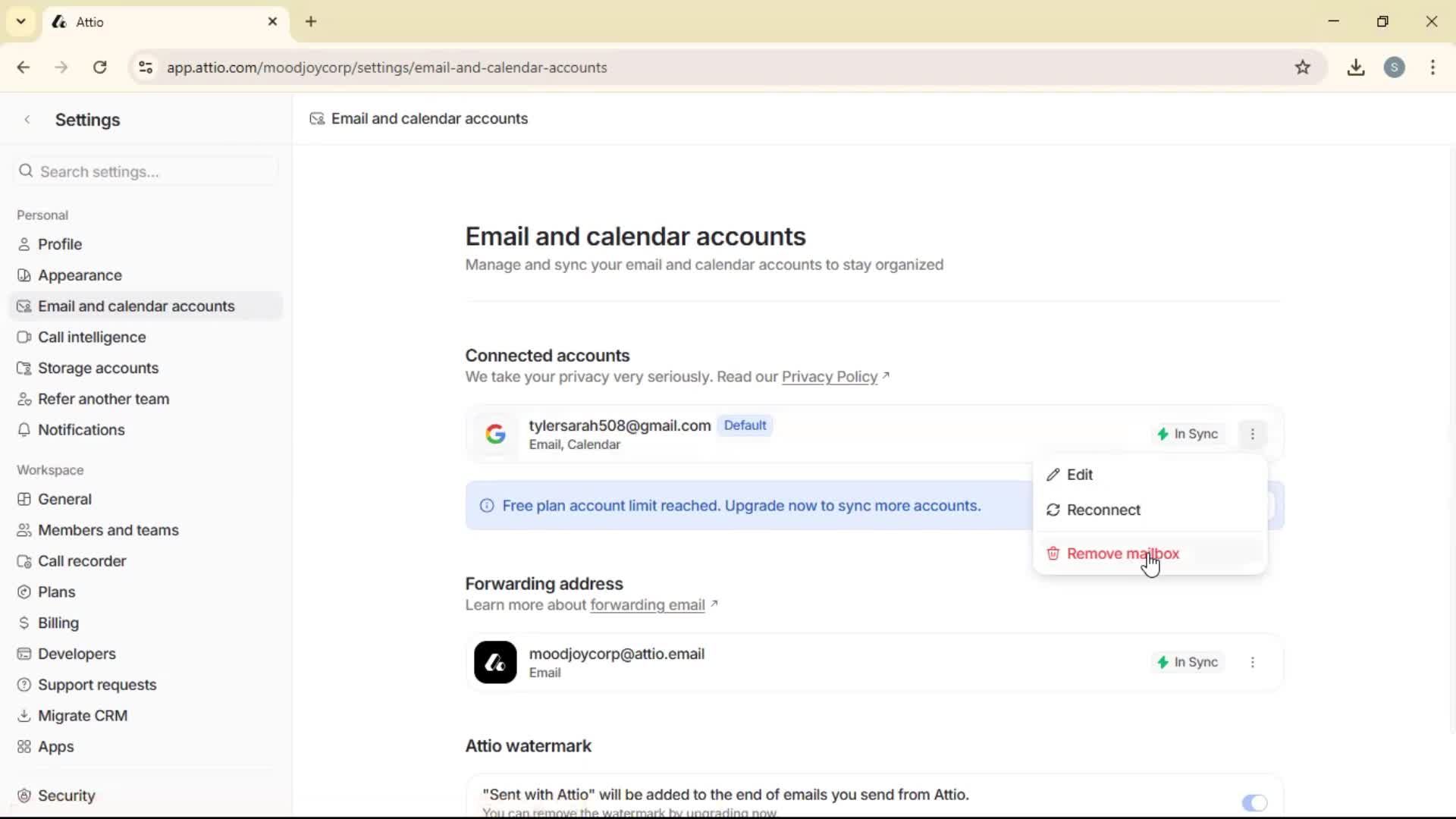 Disconnecting integrations screenshot