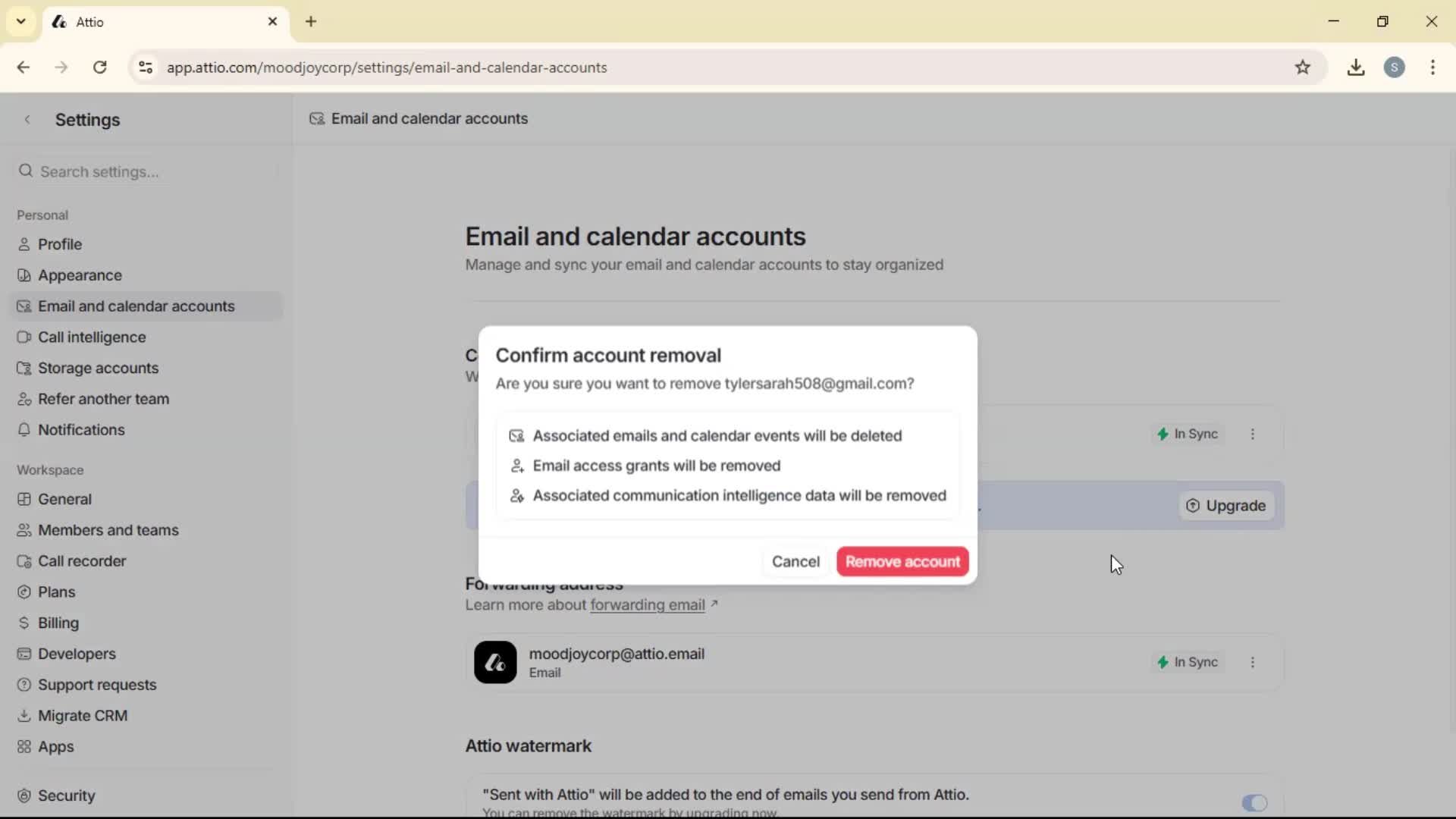 Disconnecting integrations screenshot