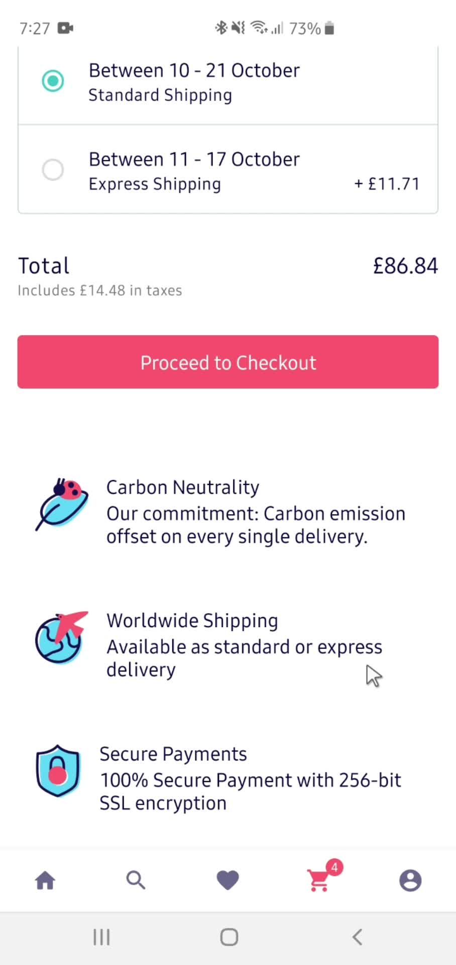 Removing items from cart screenshot