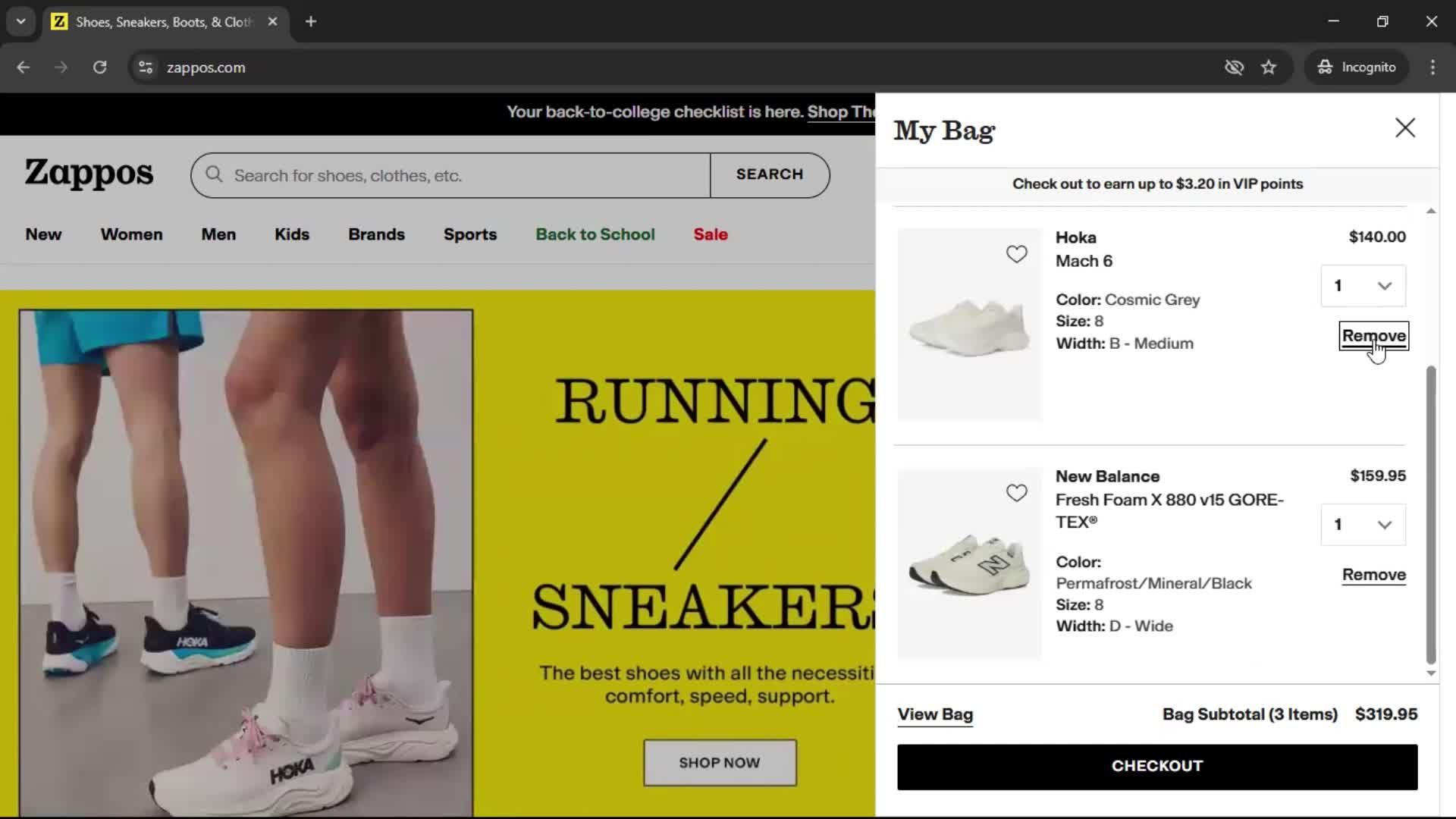 Removing items from cart on Zappos video thumbnail