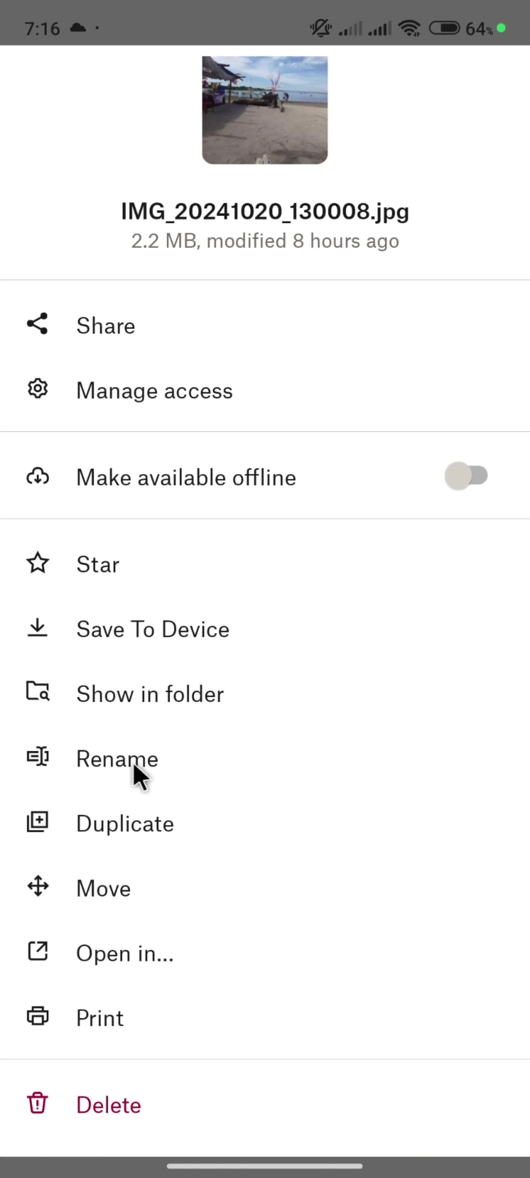 Renaming a file screenshot