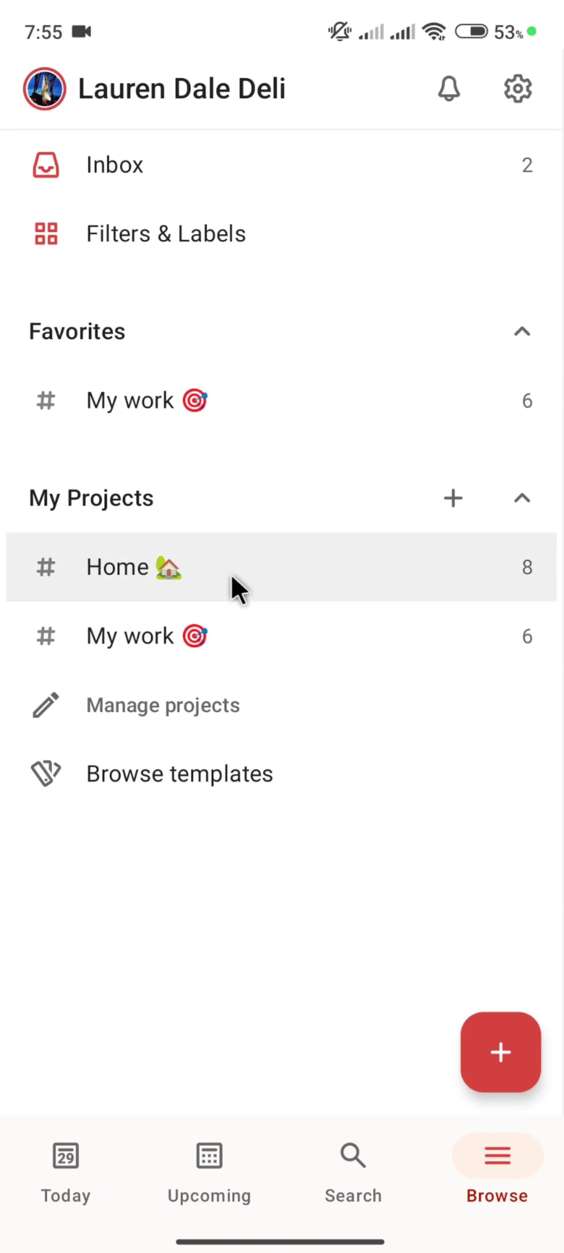 Renaming a section screenshot