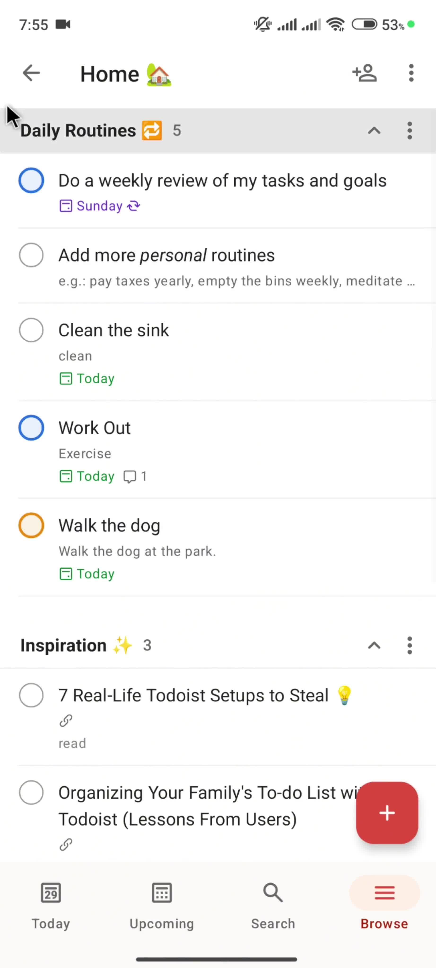 Renaming a section screenshot