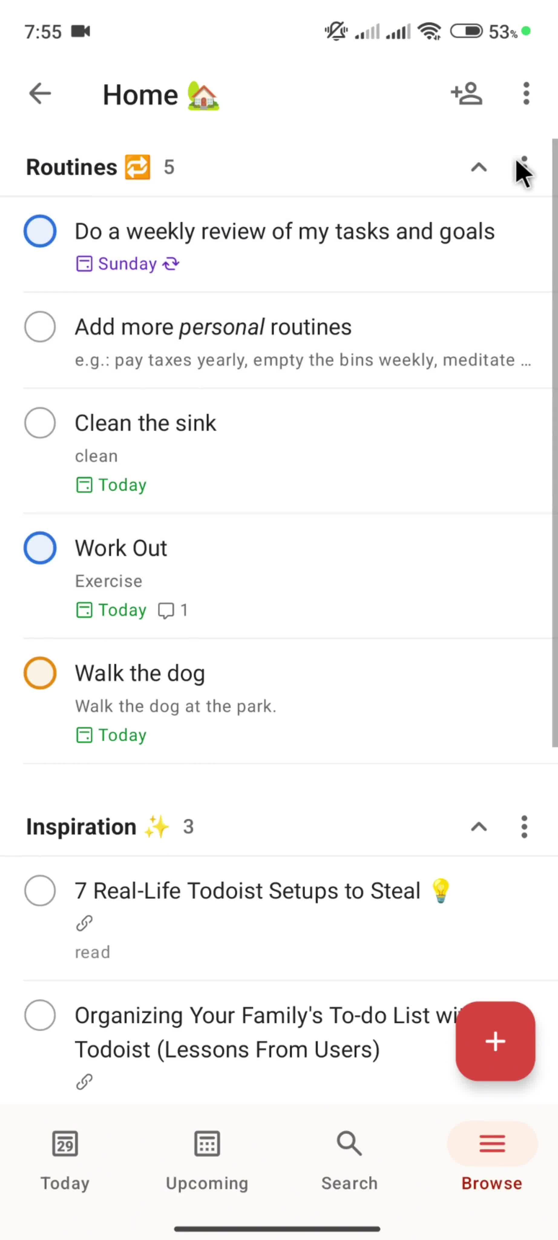 Renaming a section screenshot