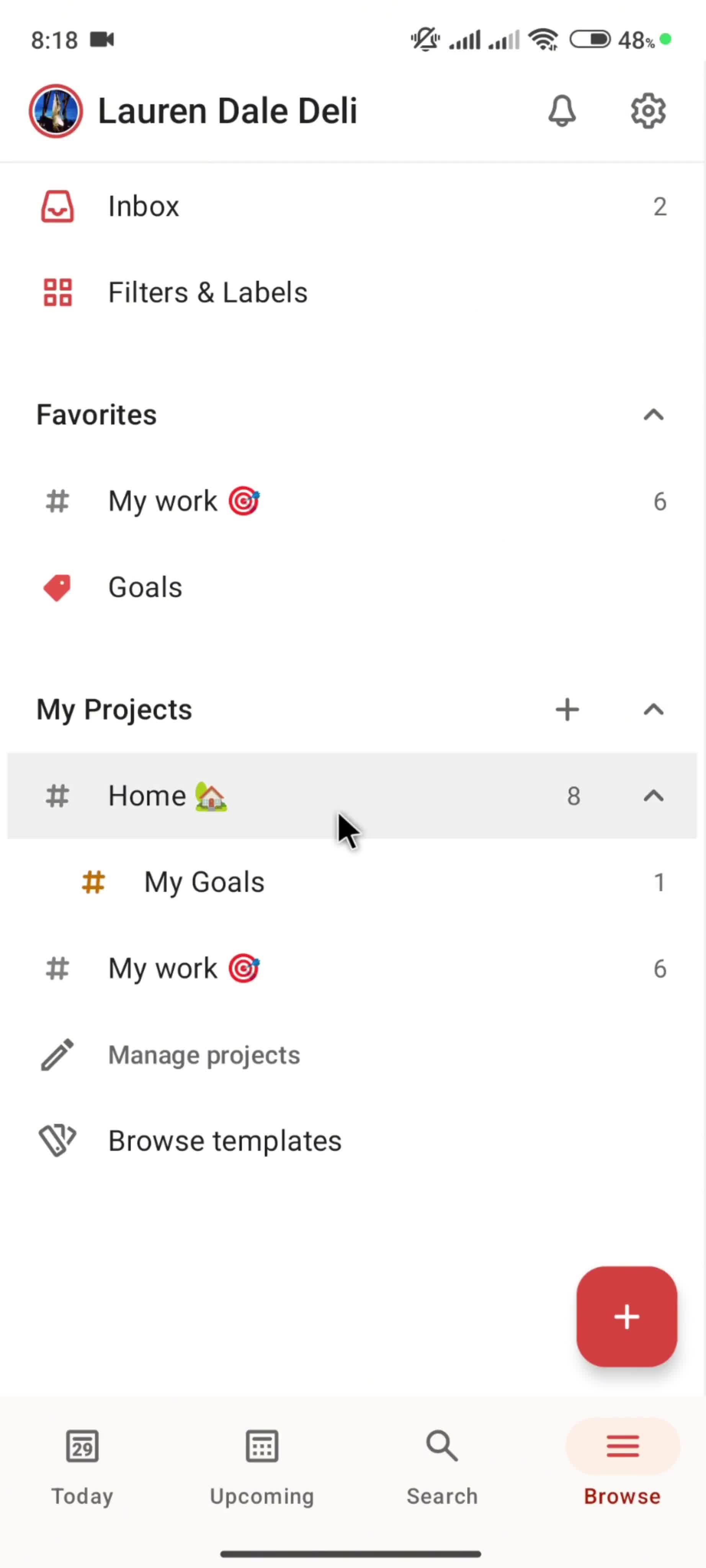Reordering a section screenshot
