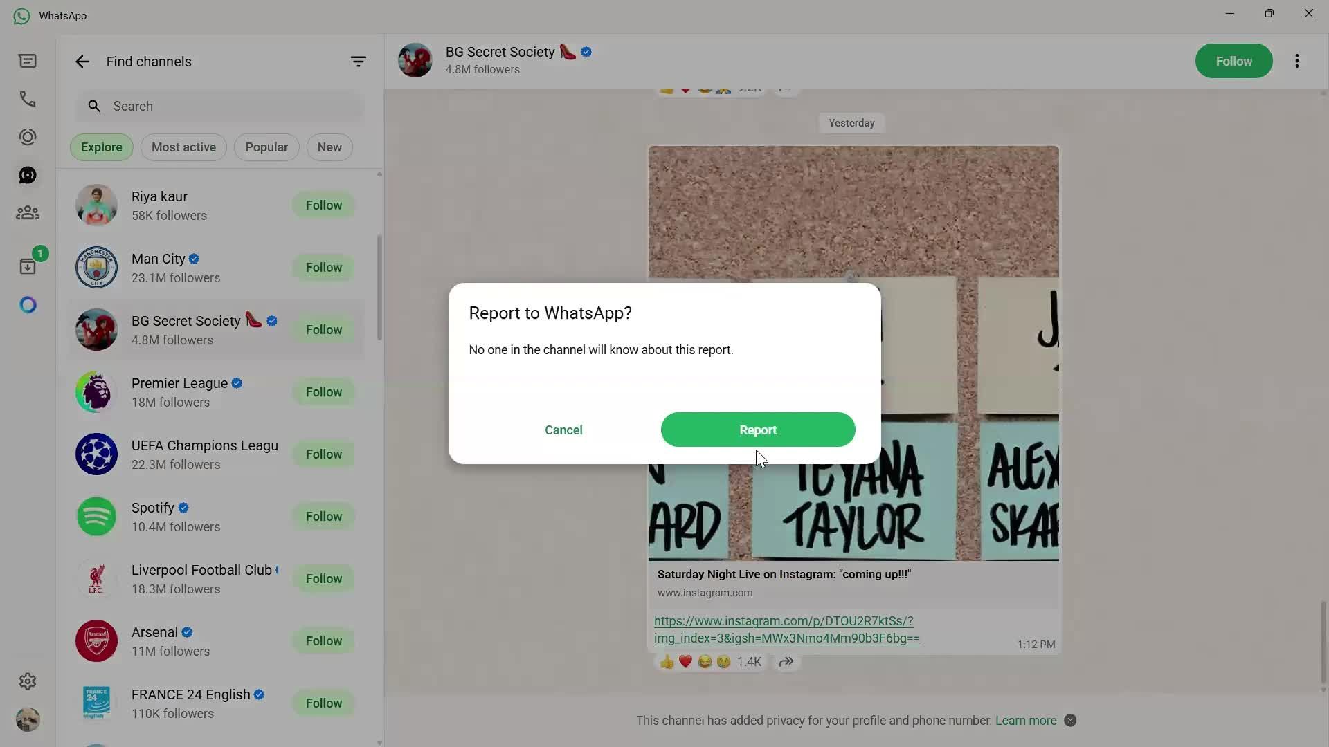 Reporting a user screenshot