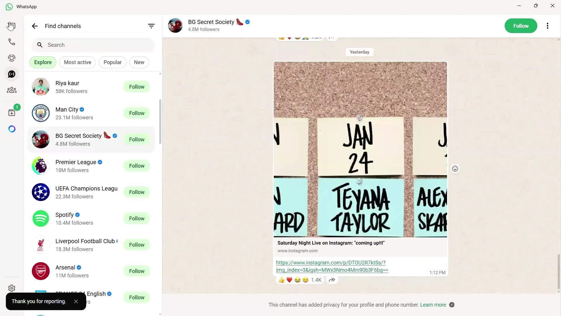 Reporting a user screenshot