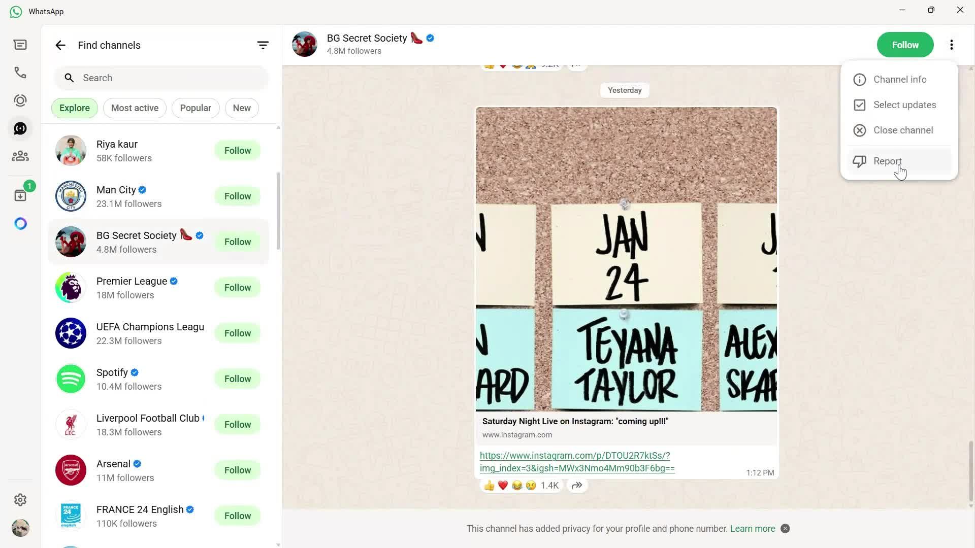 Reporting a user screenshot