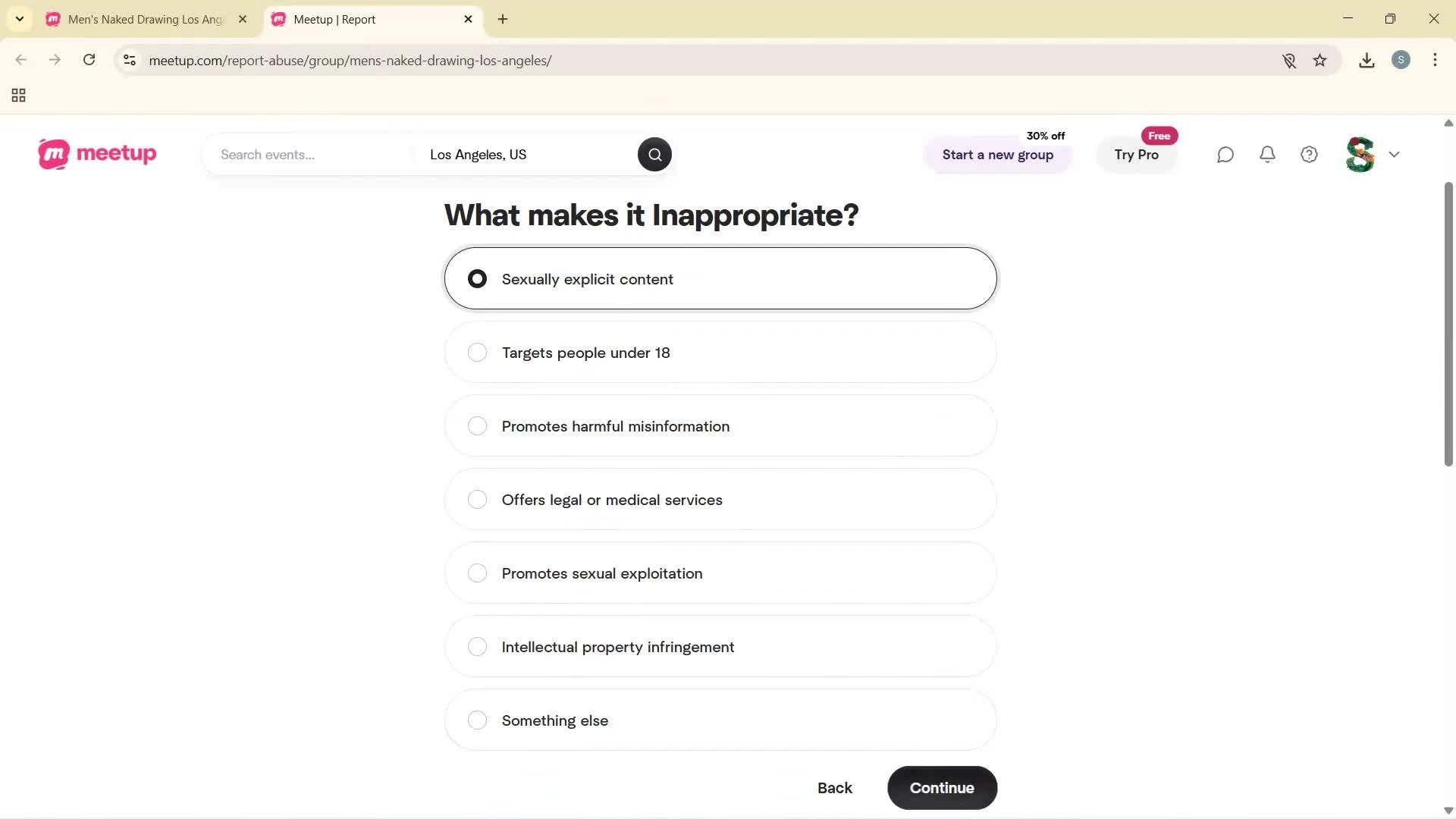 Reporting a group screenshot