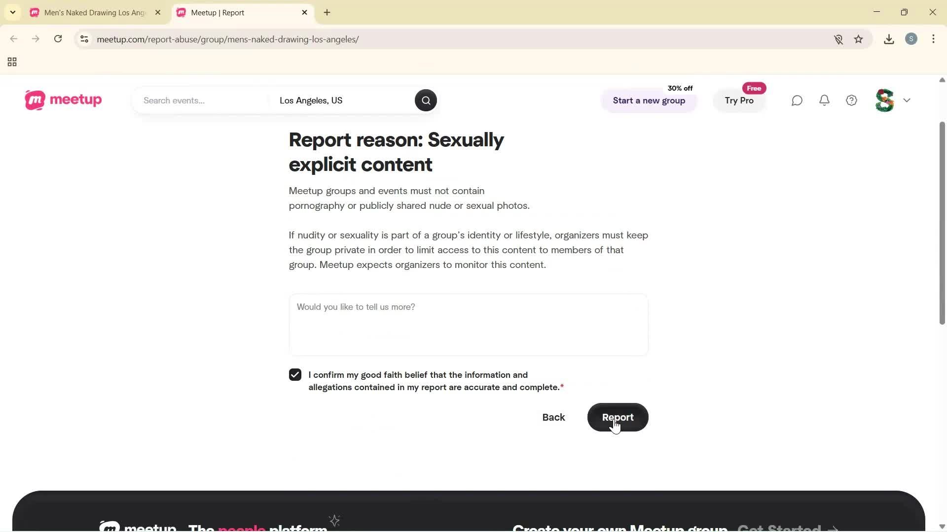 Reporting a group screenshot