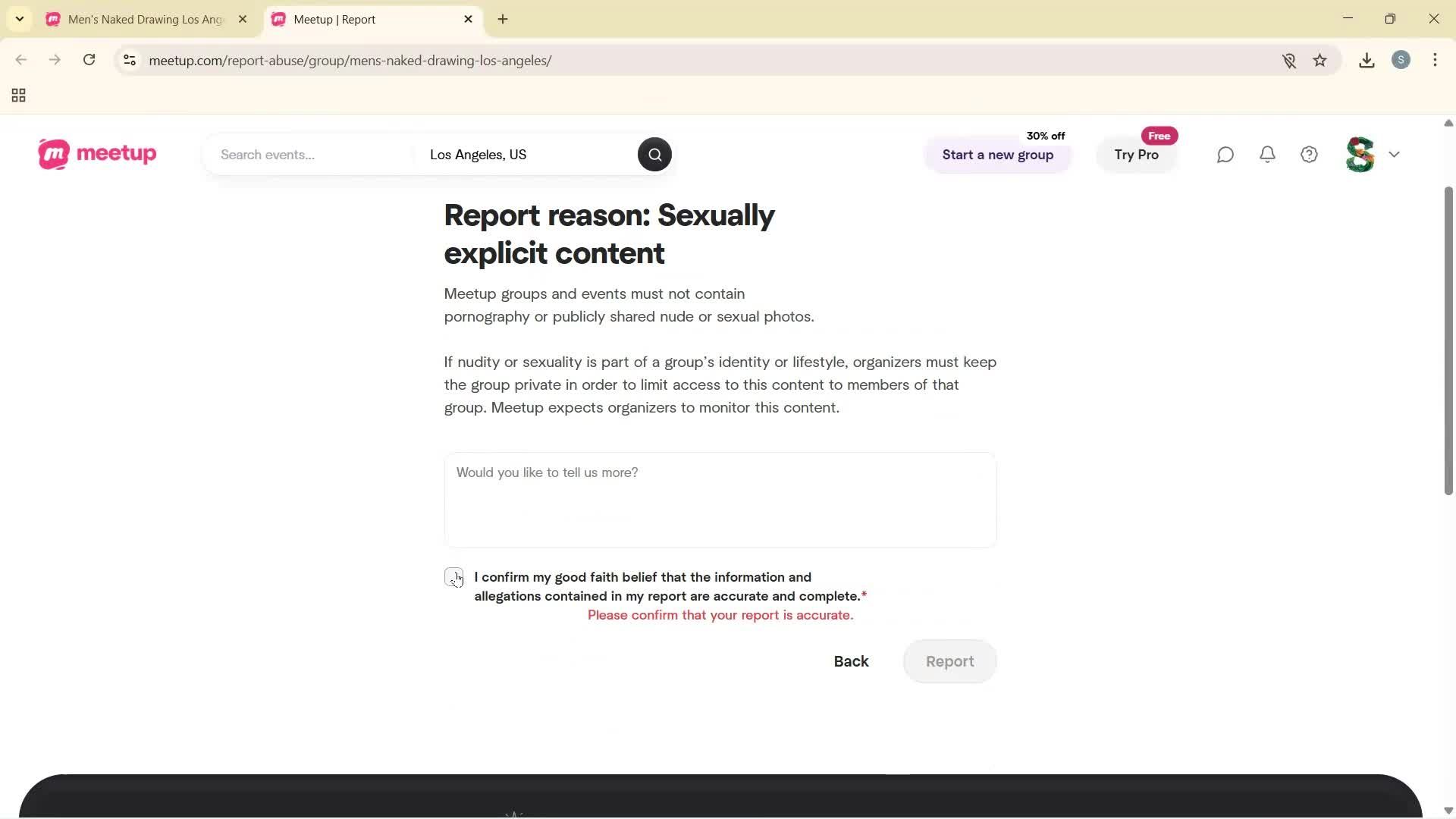Reporting a group screenshot